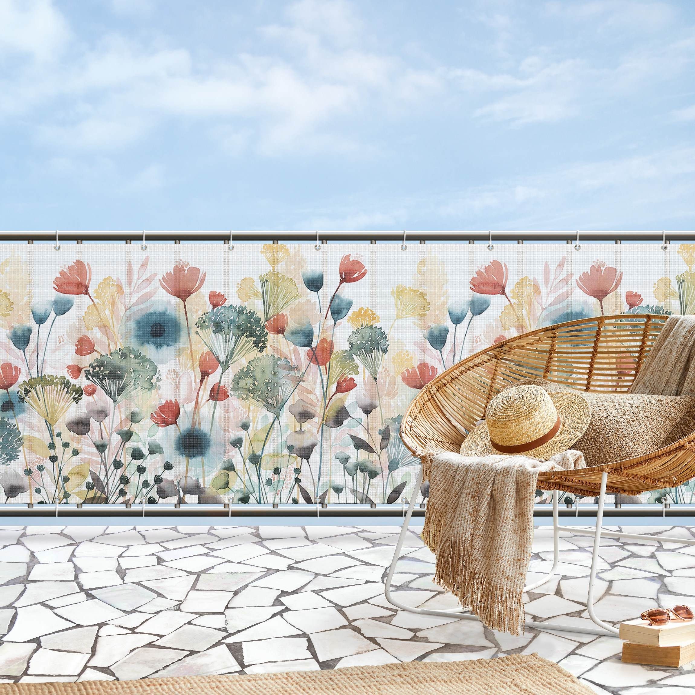 Bilderdepot24 Balkonsichtschutz Sichtschutz Balkon Aquarell Blumen günstig online kaufen