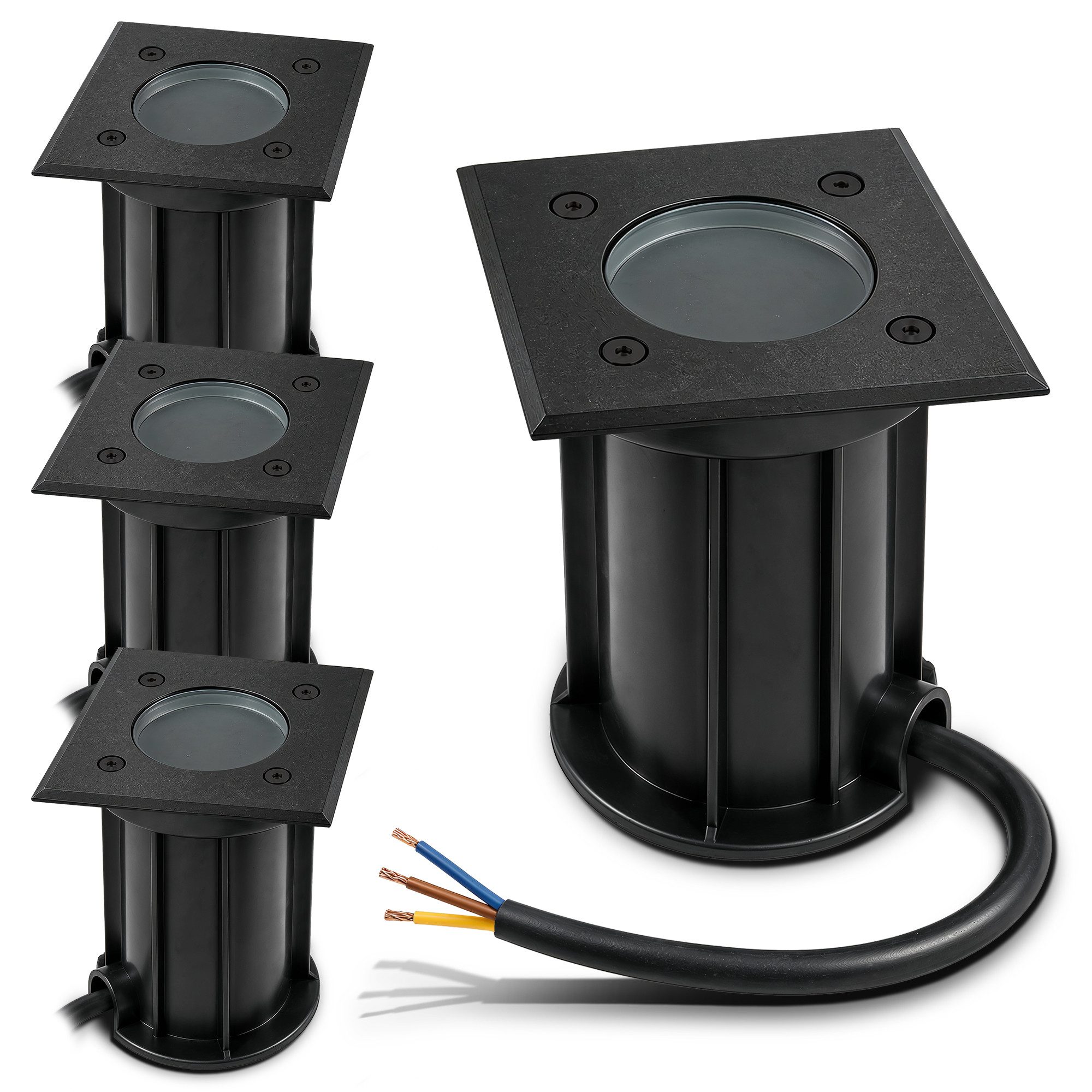 linovum LED Gartenstrahler 4x BOQU Einbau Bodenstrahler für GU10 eckig schwarz IP67 Bodenleuchte