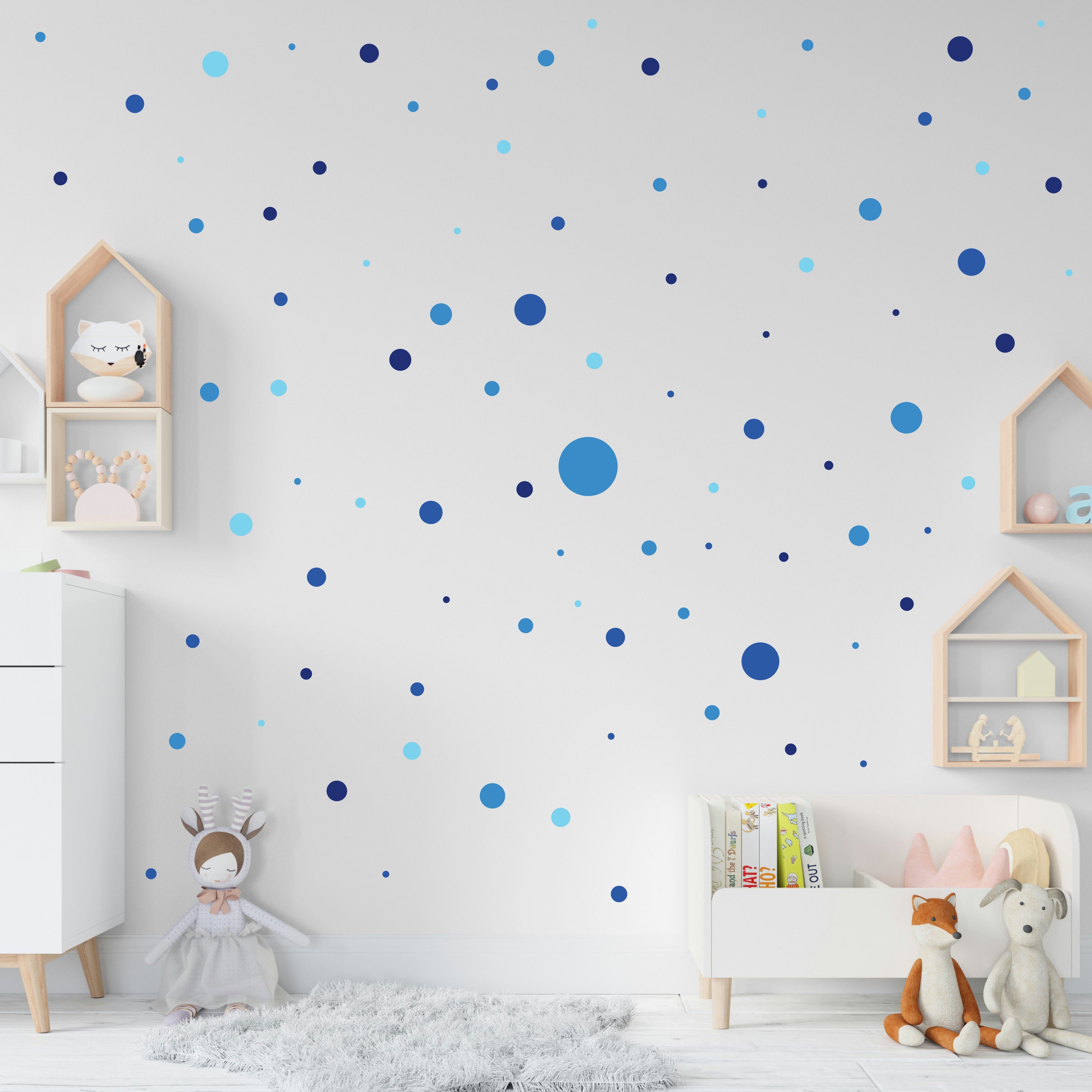 PUNALU Wandtattoo Kreis Set 176 für selbstklebend, Stück Kinderzimmer rückstandslos Aufkleber, blau abziehbar Babyzimmer Wandtattoo