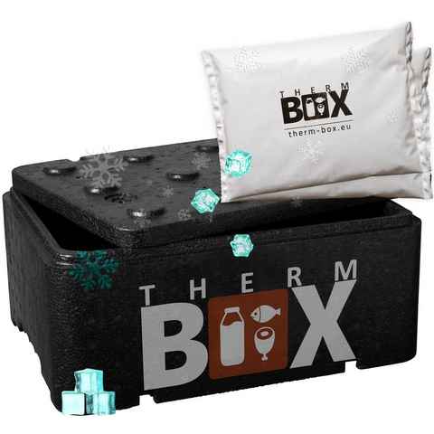 THERM-BOX Thermobehälter Profibox 12BL mit 2 Kühlkissen, Styropor-Piocelan, (0-tlg., Thermbox mit Kühlkissen), für Kühlbox 12L Innen: 36x26x13cm Transportbox Wiederverwendbar