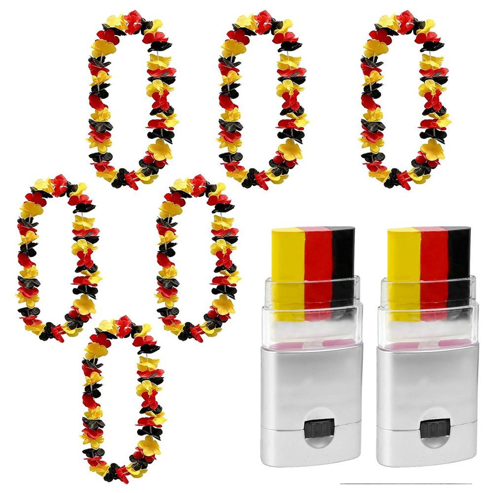 Kostüm 6 Stück Deutschland Fanartikel Blumenkranz Kette & 2 Gesichtsbemalung
