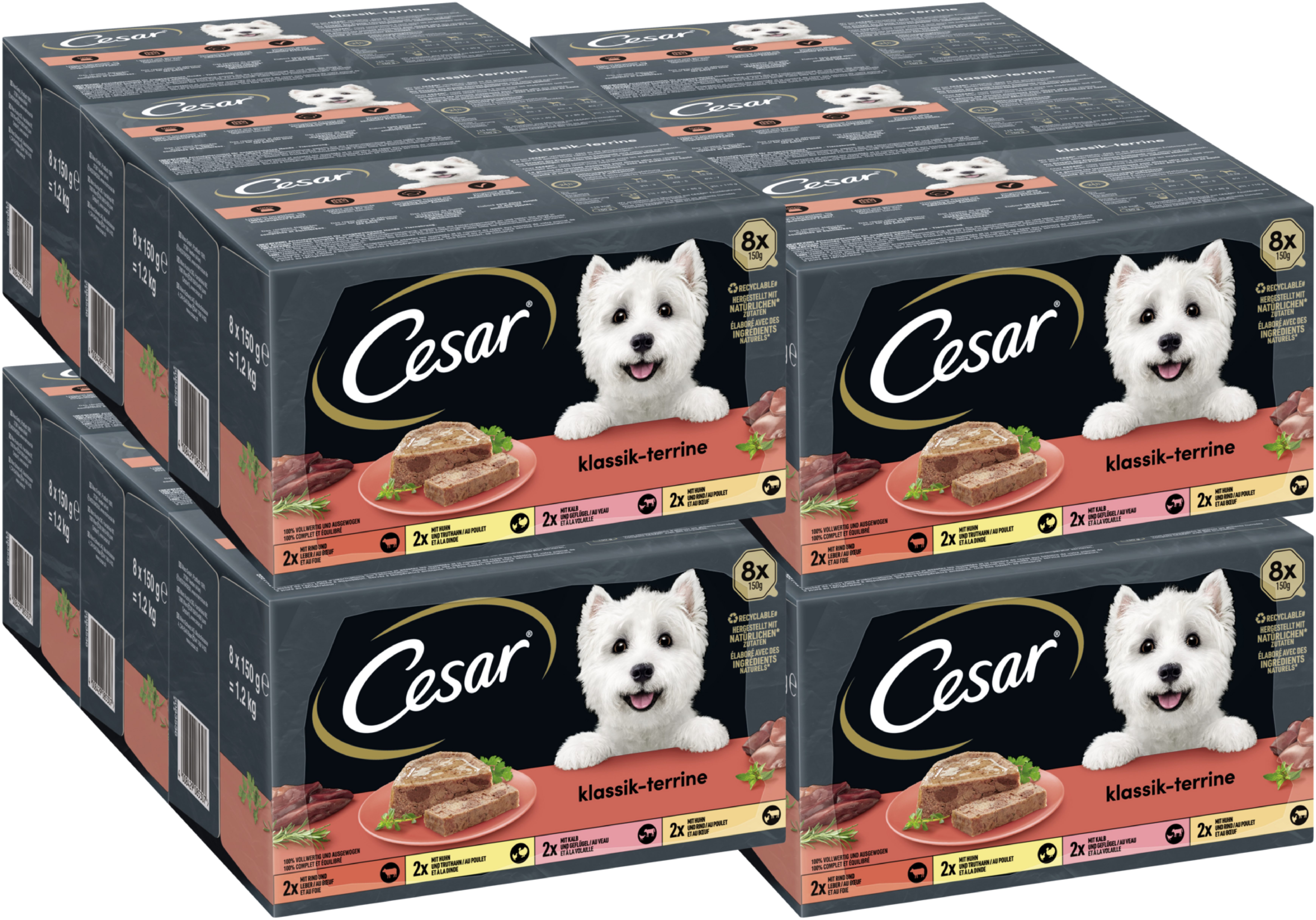 Cesar CESAR® Schale Multipack Klassiker Selektion 12 x 8 x 150g, Nassfutter für: Hunde