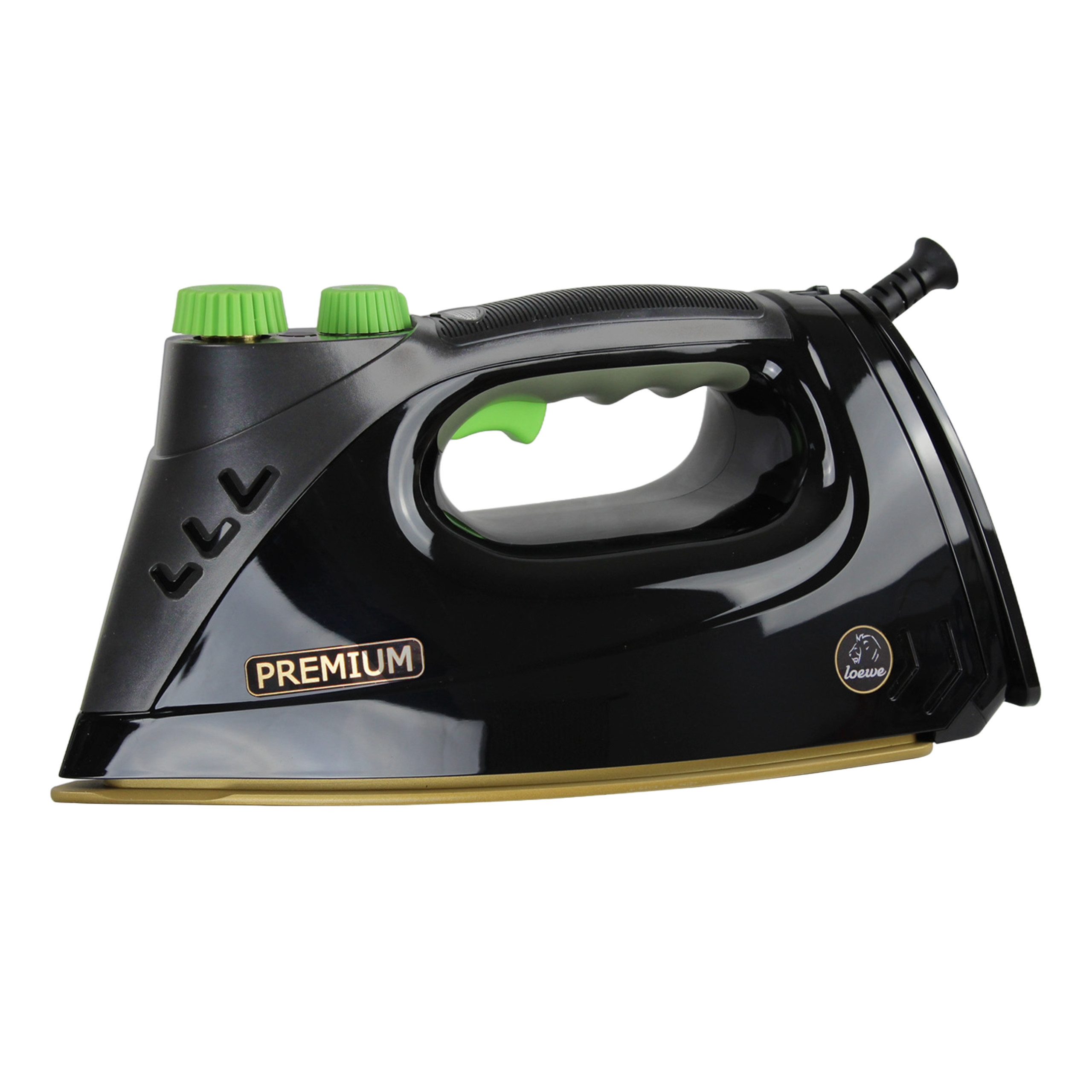Dampfbügeleisen LOEWE Premium Plus Bügeleisen Schwarz, 1 Temp. für ALLE Textilien 800W