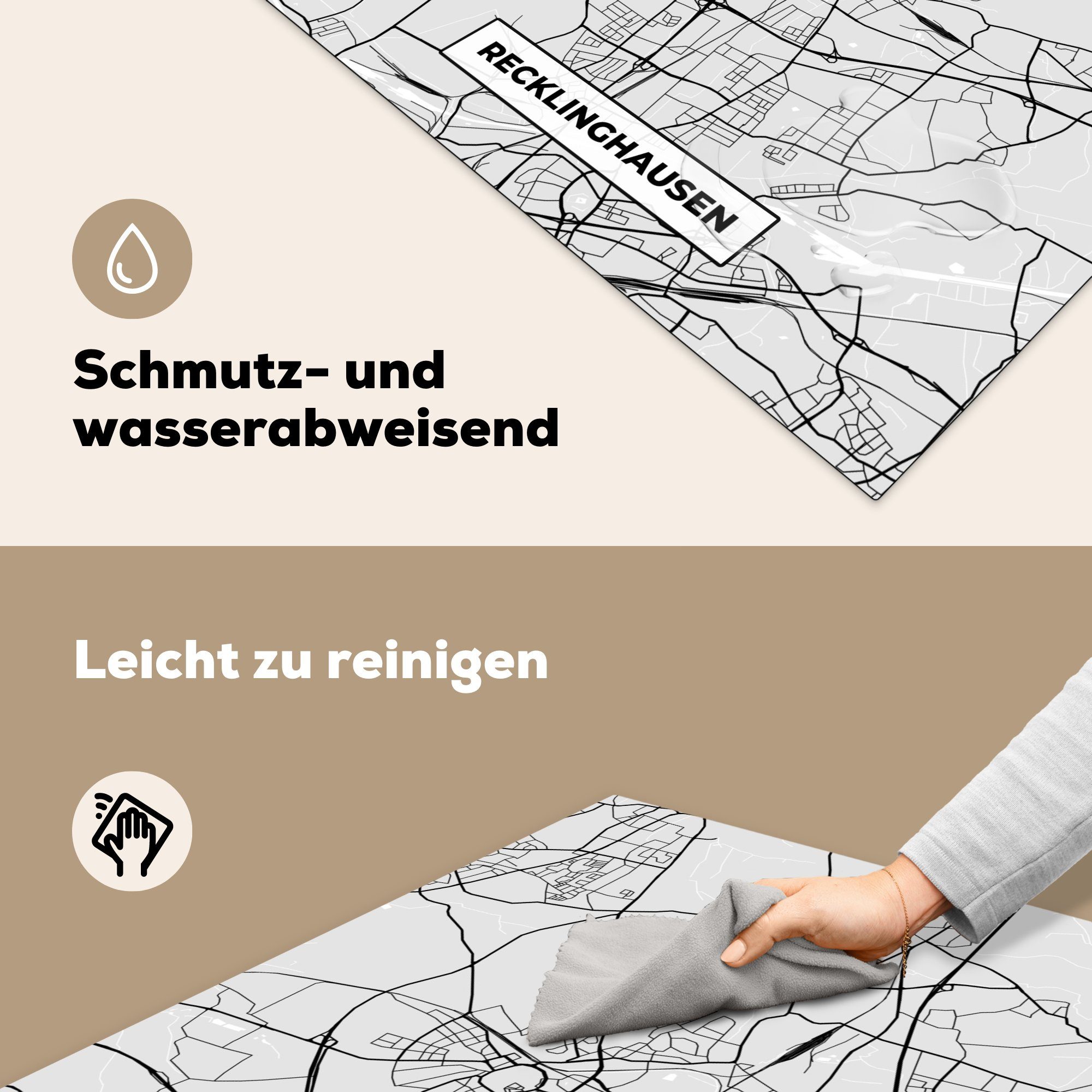 78x78 - küche Arbeitsplatte Vinyl, Karte, Karte für Stadtplan Deutschland MuchoWow - - (1 cm, - Recklinghausen Herdblende-/Abdeckplatte tlg), Ceranfeldabdeckung,