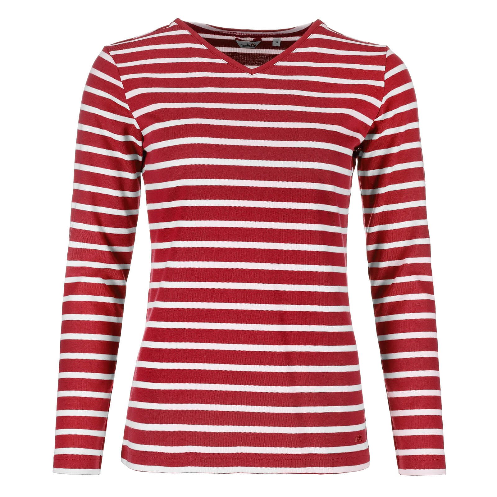 modAS Langarmshirt 25804 Damen Shirt mit Streifen und V-Ausschnitt - Breton günstig online kaufen