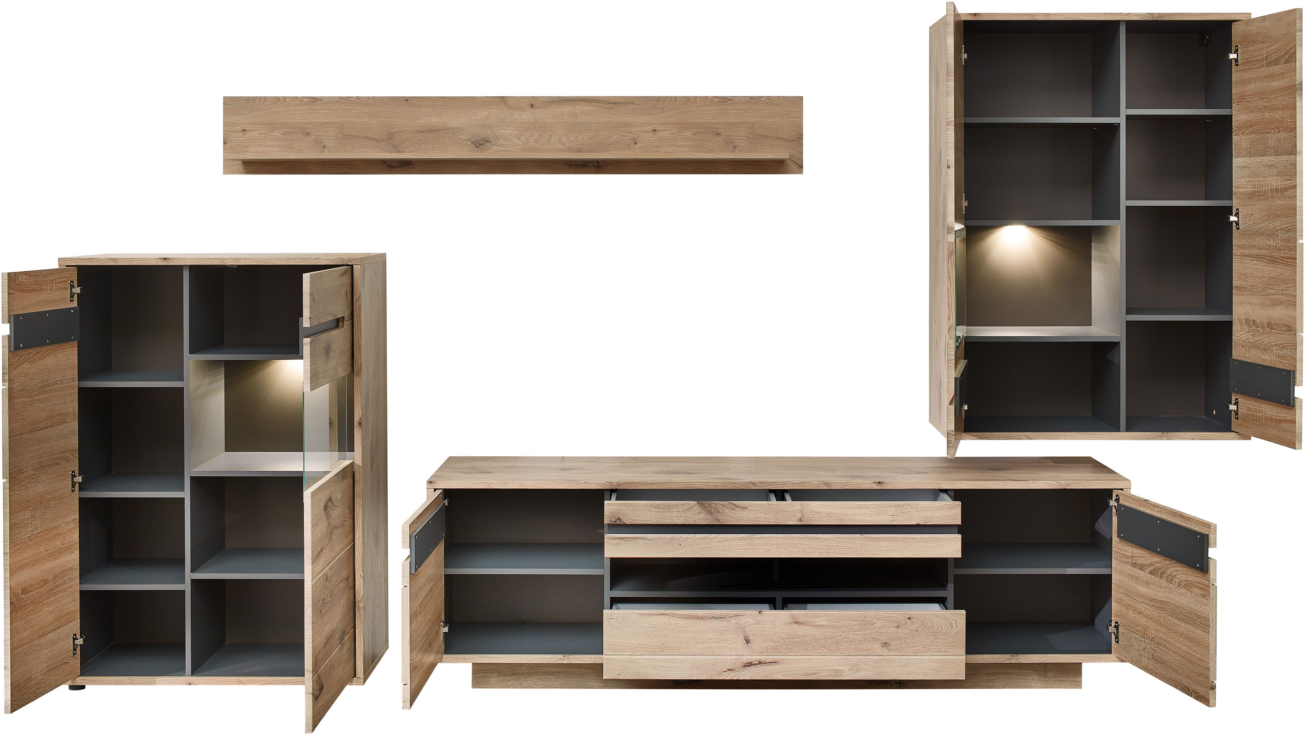Innostyle Wohnwand BELLANO, (Komplett-Set, 4-St), inkl. LED-Beleuchtung
