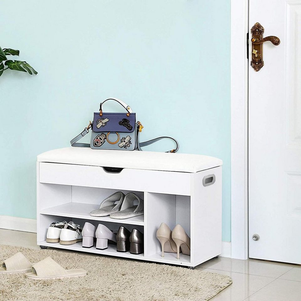 VASAGLE Schuhbank »LHS30W«, Schuhbank mit Sitzkissen, 3 Fächer Truhe