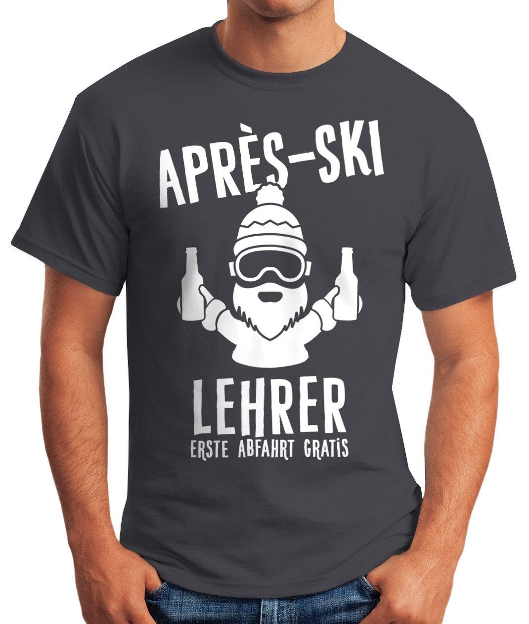 Herren Print Ski Moonworks® MoonWorks Print-Shirt T-Shirt Fun-Shirt grau Après Lehrer mit