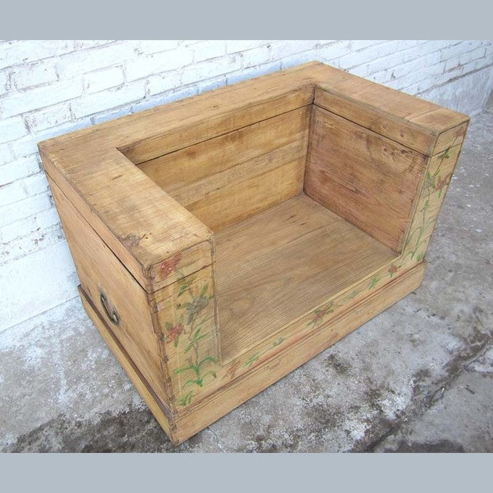 Luxury-Park-Direct Kommode China Beijing um 1920 klassische Sitzbank Sessel helle Ulme Naturfarbe