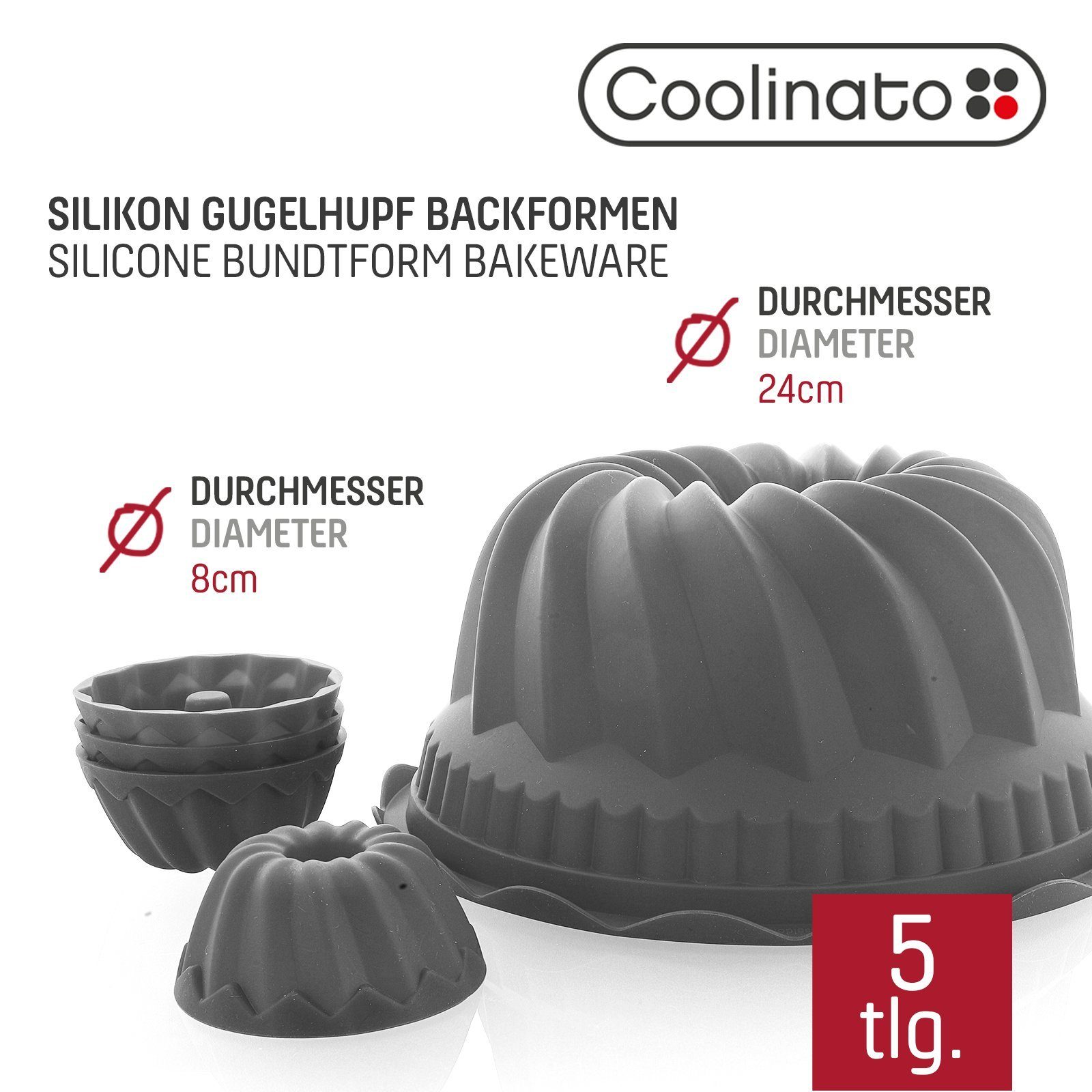 Coolinato Backform Coolinato Silikon 5tlg. Set inkl. Gugelhupf Rezepte GRAU