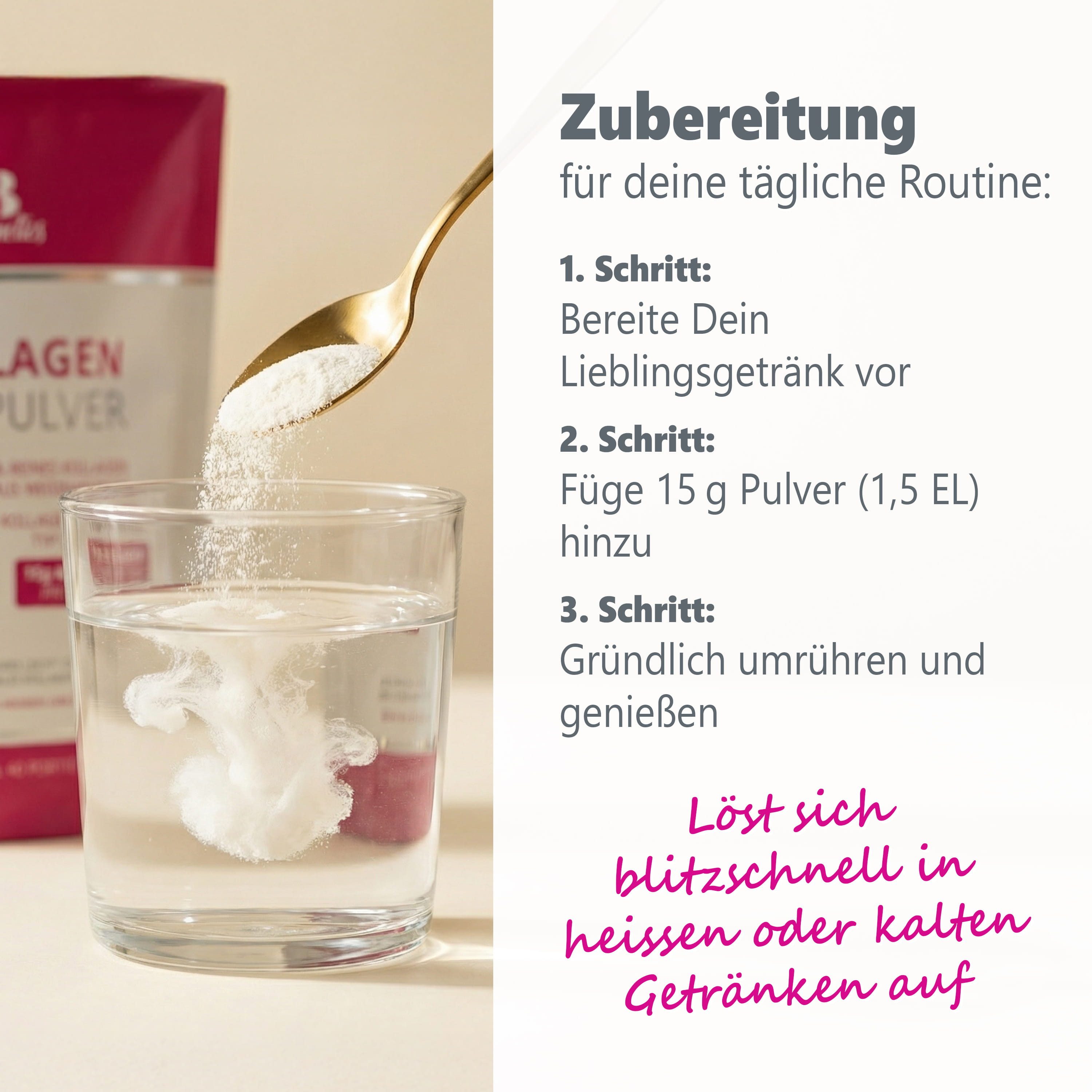 Medical Beauty Cosmetics Kollagen Pulver - 100% Hydrolysat aus Weiderind, geschmacksneutrales Pulver, 1 er Packung à 600 g, Collagen Peptide Typ 1, 2, 3 – Eiweißpulver, perfekte Löslichkeit