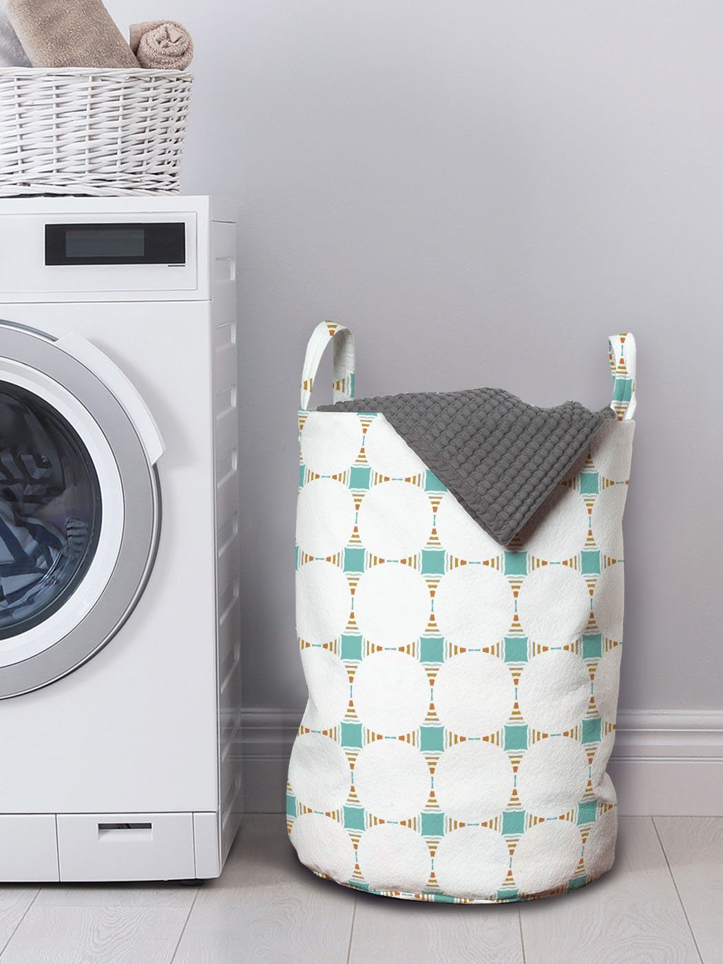 Geometrisch Wäschesäckchen Waschsalons, Plain für mit Abakuhaus Kunst Abstrakt Wäschekorb Runden Kordelzugverschluss Griffen