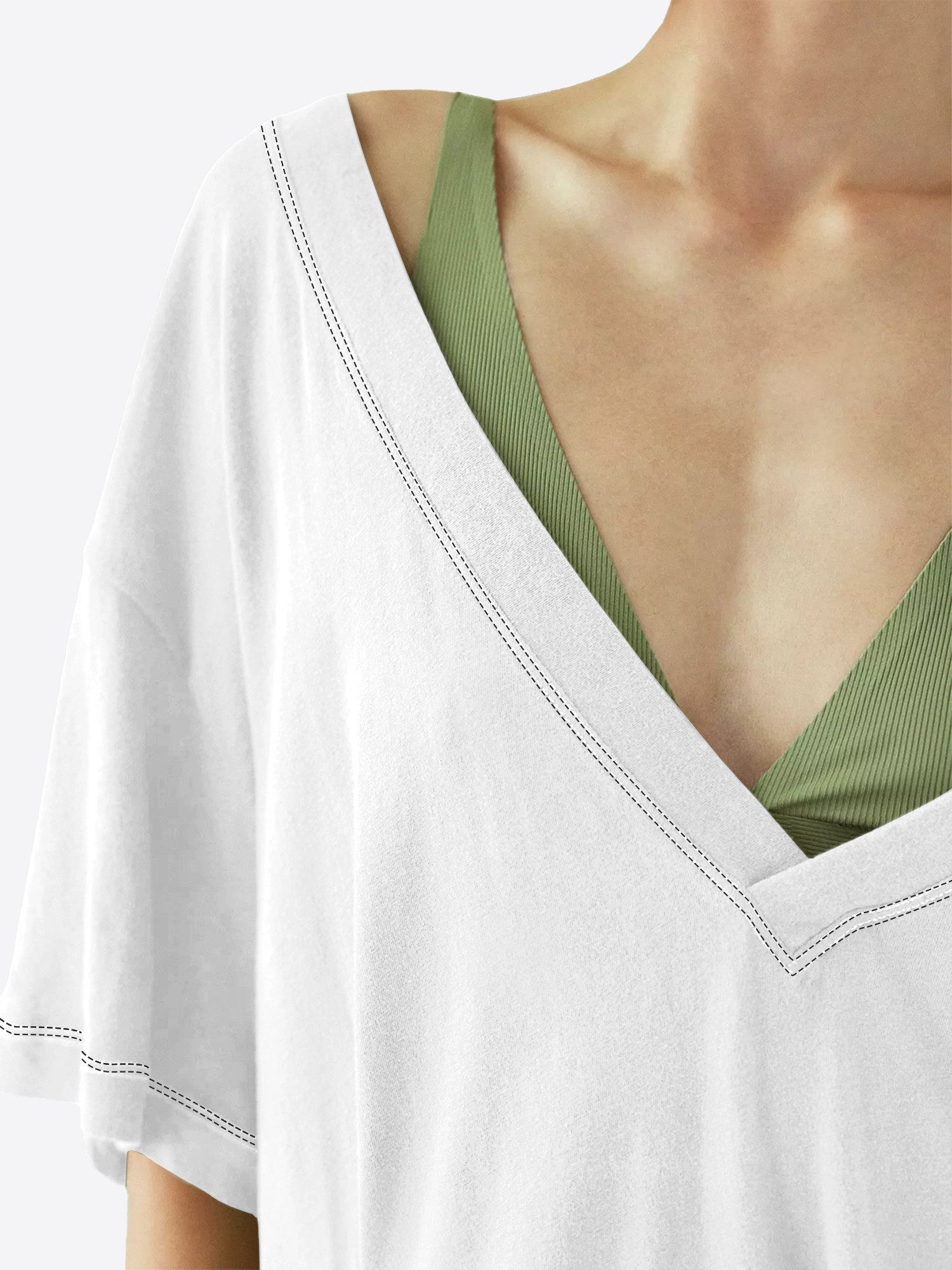 Imily Bela T-Shirt Damen Oversize mit tiefem V-Ausschnitt Cover-up Casual (Packung, 1-tlg., 1per-Pack) mit Seitenschlitzen Kontrastnähten – Bild 4 von 5