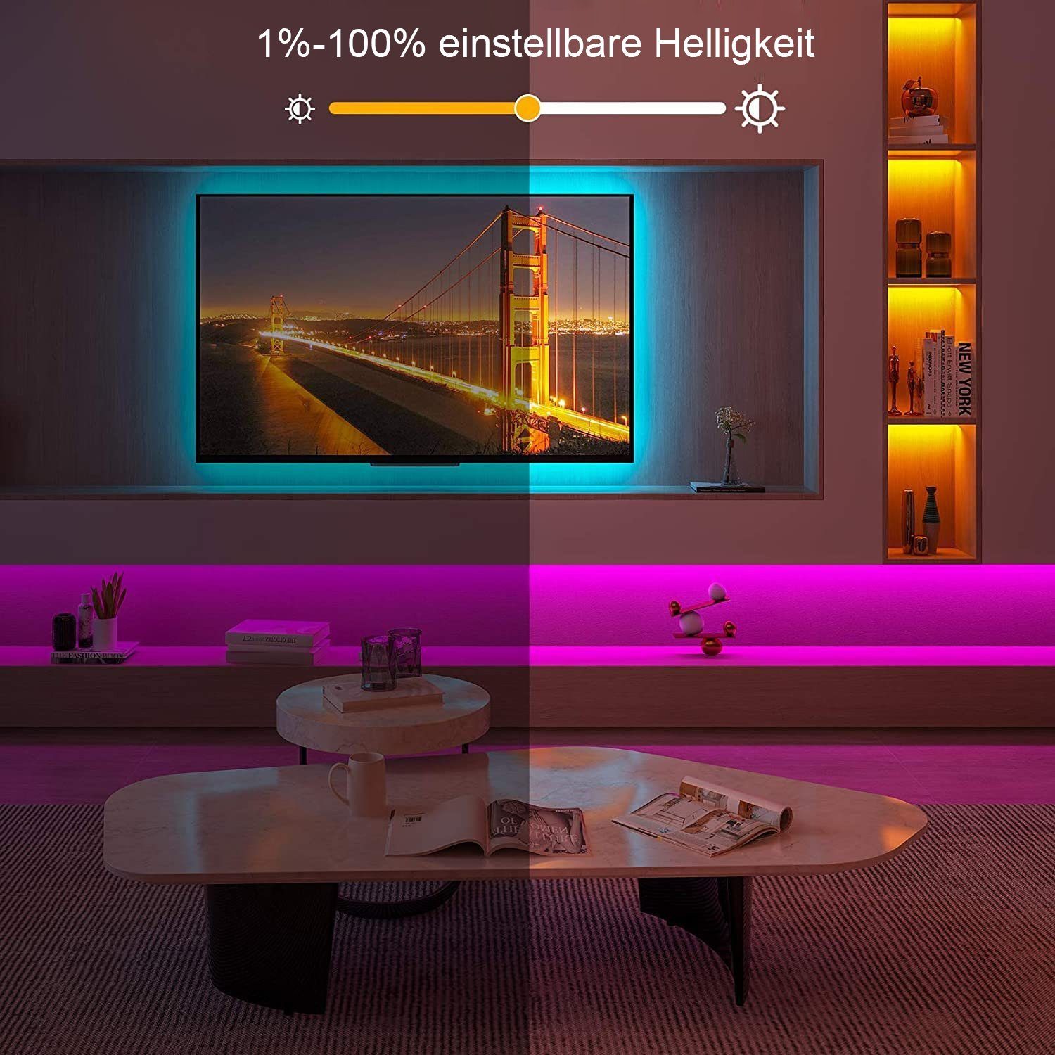 Oneid LED-Streifen Farbwechsel Bluetooth App LED via Steuerbar RGB mit 10M Lichterkette