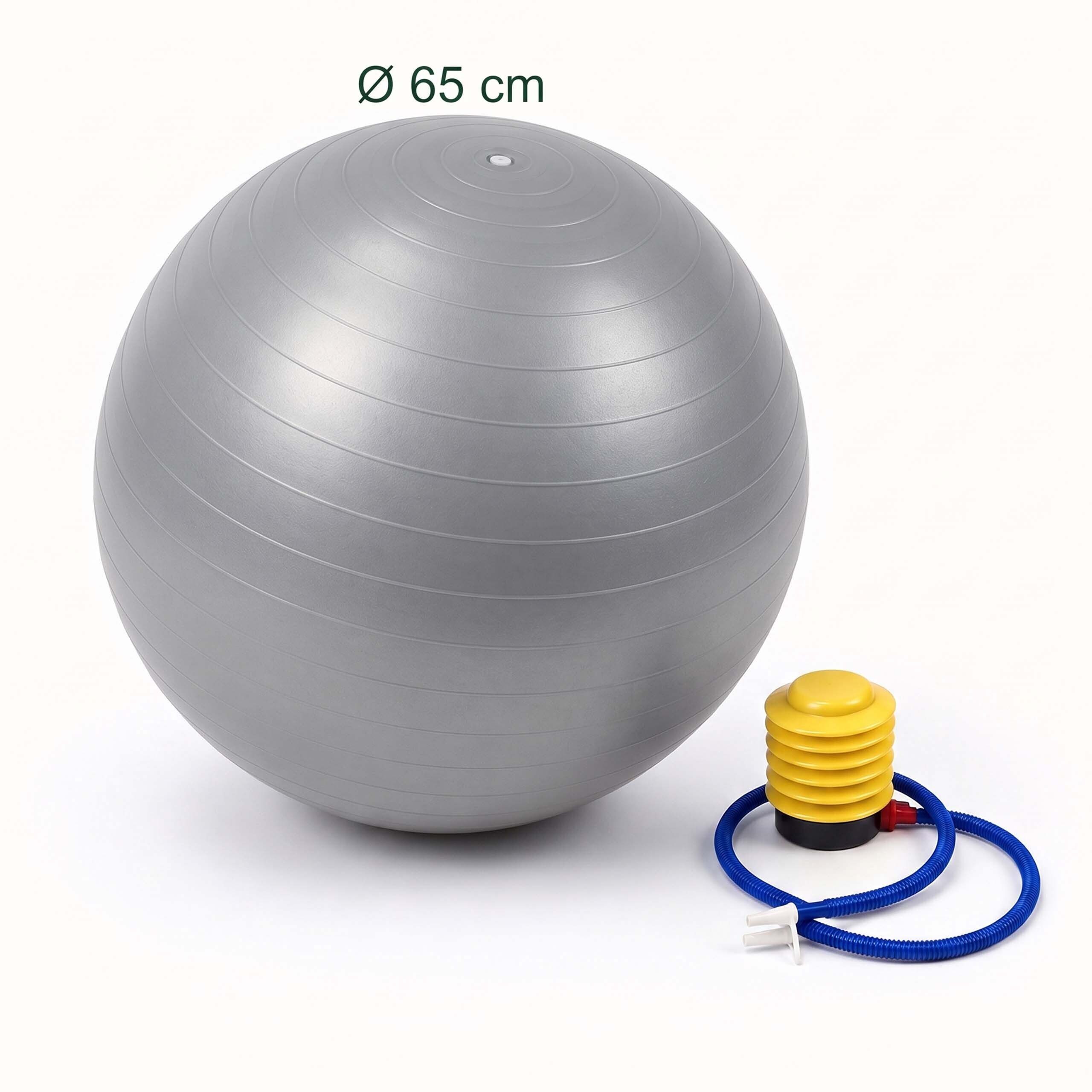 relaxdays Gymnastikball mit Luftpumpe (3-St), grau, Ø 65 cm – Bild 4 von 5