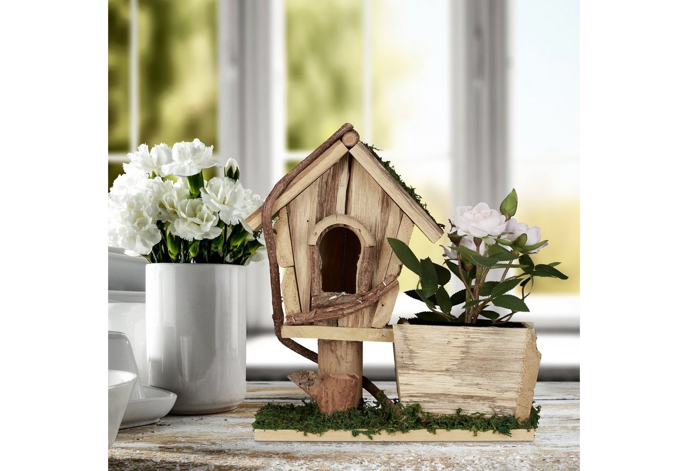Thumbnail - relaxdays Blumentopf Pflanzgefäß mit Vogelhaus
