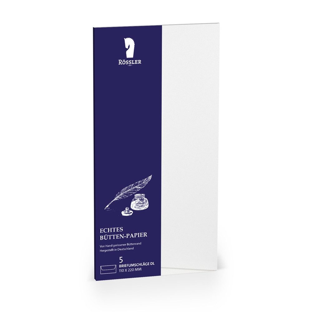 Rössler Briefumschlag RÖSSLER Briefumschläge Bütten mit Fenster weiß DIN lang 5 Stück