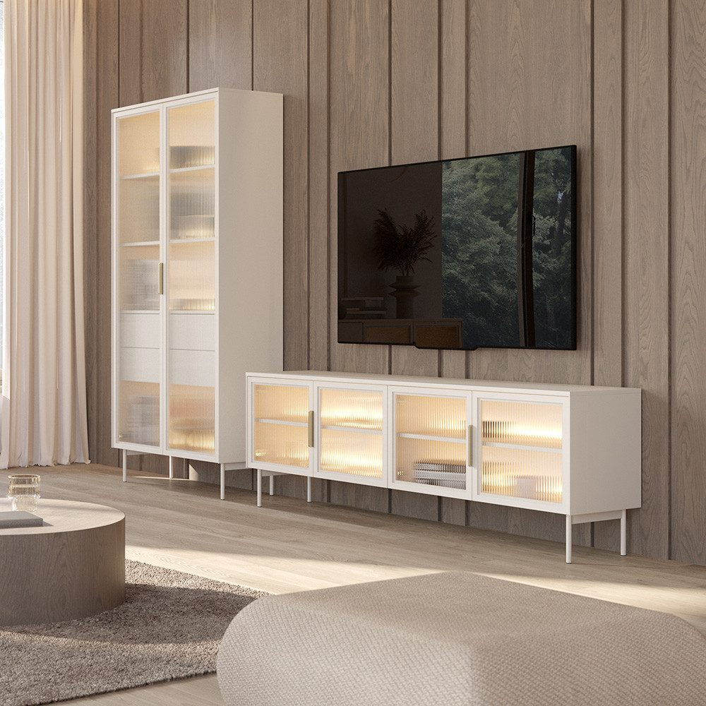 Lomadox Wohnzimmer-Set LEXINGTON-167, (Mega-Spar-Set, 2-St., Kommode Lowboard inkl. LED-Beleuchtung), kaschmir, viel Strauraum, LED-Beleuchtung