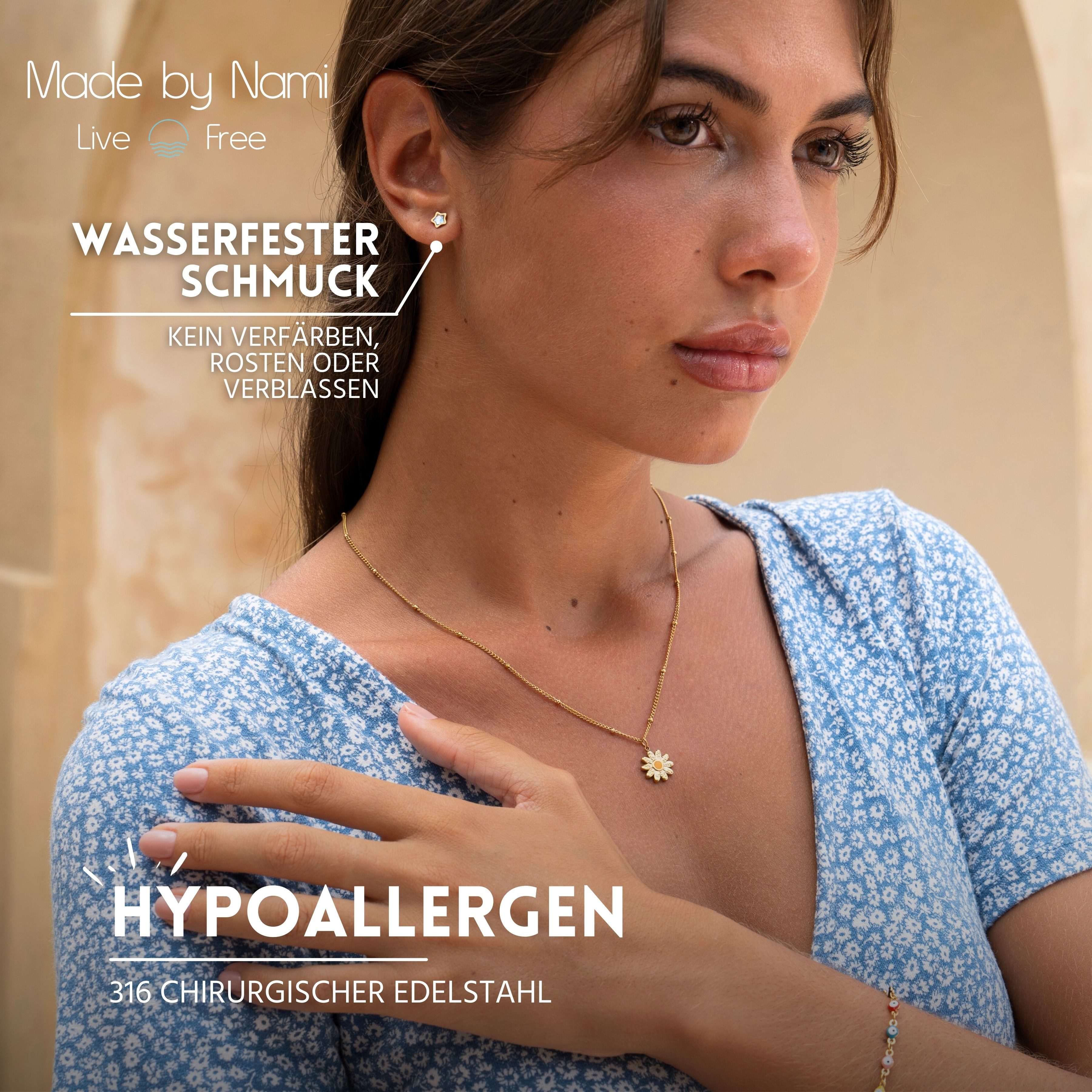 Made by Nami Ohrstecker-Set in Gold mit Edelstein aus Chirurgischem Edelsta günstig online kaufen