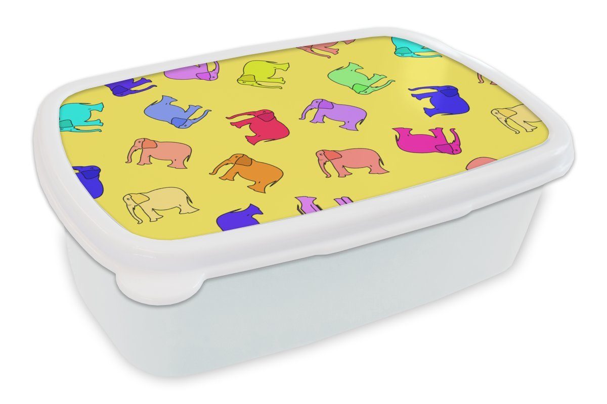 und weiß Brotdose, (2-tlg), Muster, Erwachsene, Brotbox - und für für Gelb Kunststoff, Jungs Elefant - Kinder Lunchbox MuchoWow Mädchen