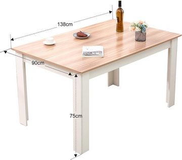 Mondeer Esstisch Esszimmertisch, 138 x 90 x 75cm, Eiche und Weiß