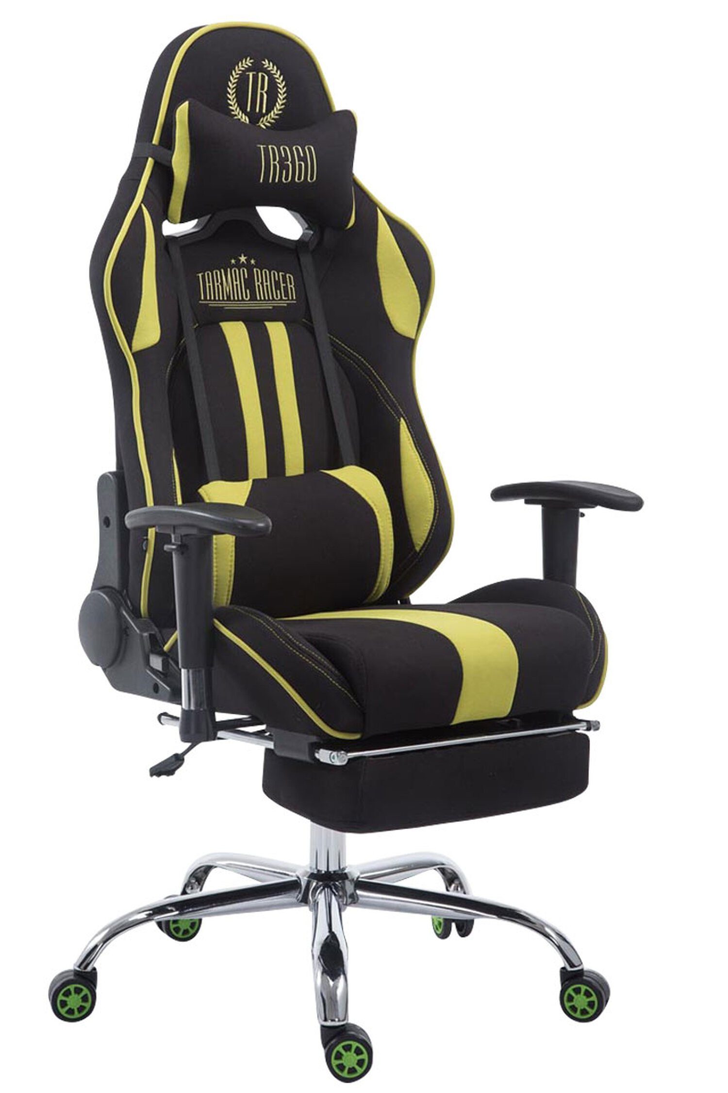 TPFLiving Gaming-Stuhl Limitless-2 mit bequemer Rückenlehne - höhenverstellbar - 360° drehbar (Schreibtischstuhl, Drehstuhl, Gamingstuhl, Racingstuhl, Chefsessel), Gestell: Metall chrom - Sitzfläche: Stoff schwarz/grün