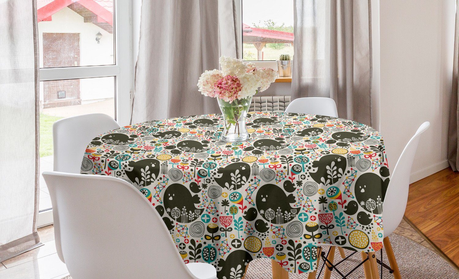 Abakuhaus Tischdecke Kreis Tischdecke Abdeckung für Esszimmer Küche Dekoration, Kunst Vögel Blumen Shapes
