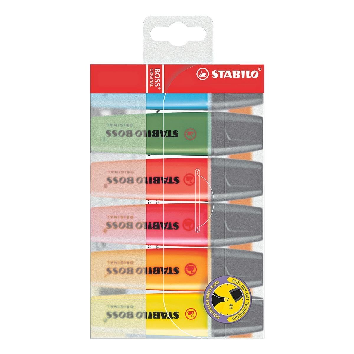 STABILO Marker BOSS® Original, (6-tlg), Textmarker, schnelltrockend blau, grün, rot, pink, orange, gelb