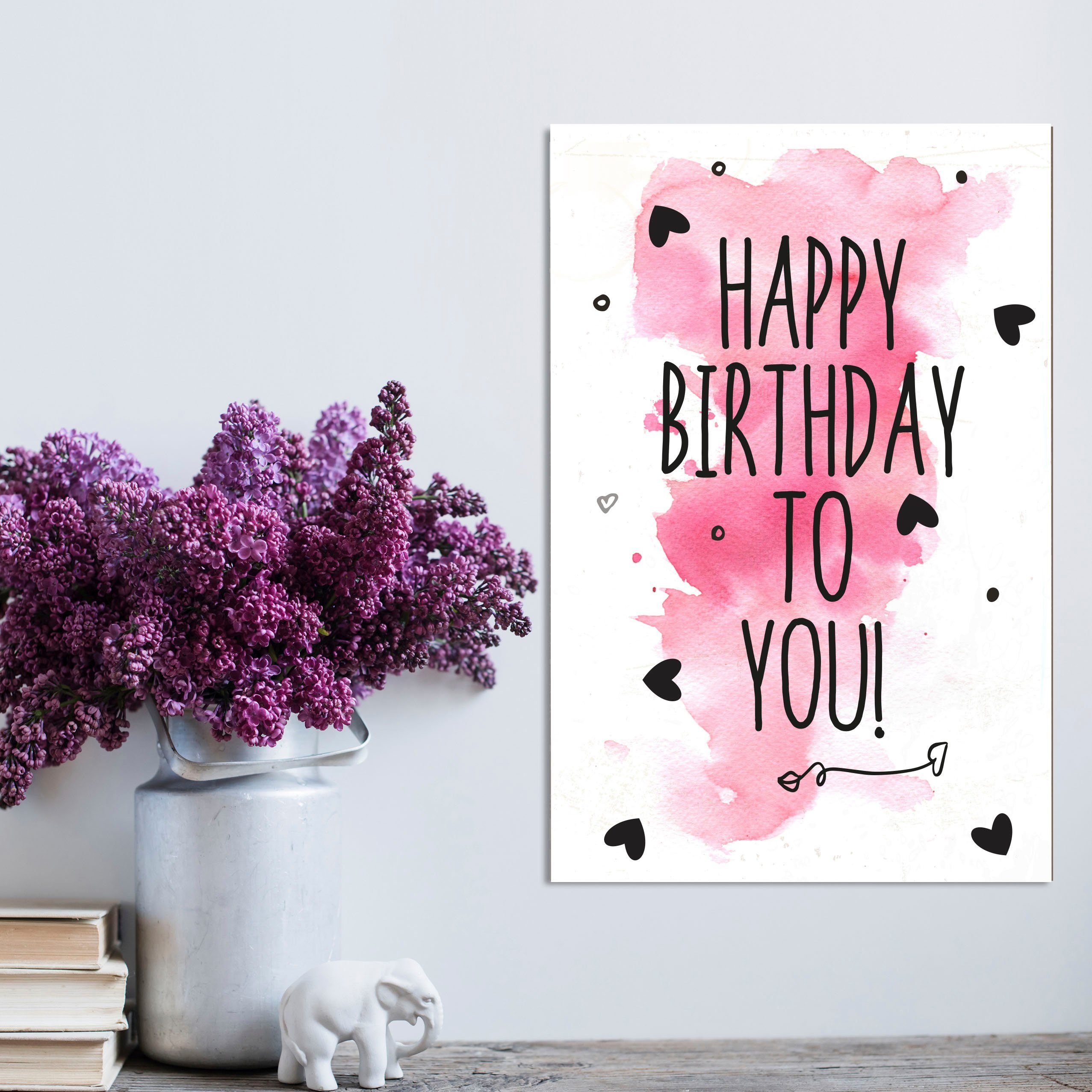 queence Metallbild Your Birthday, Herzen, Schriftzug, Schriftzüge