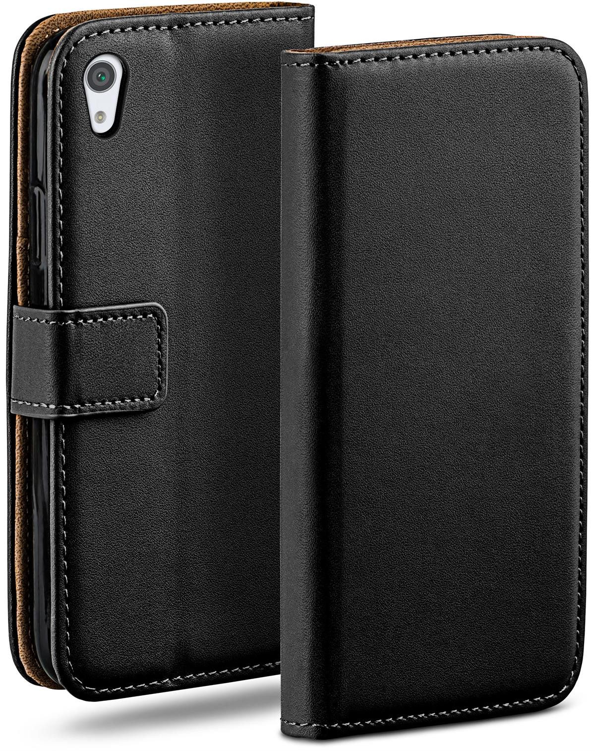 moex Handyhülle für Sony Xperia XA1 Hülle Klappbar Book Case Schwarz 5 Zoll, Klapphülle Kartenfach Flip Cover Handytasche Leder Optik Schutzhülle