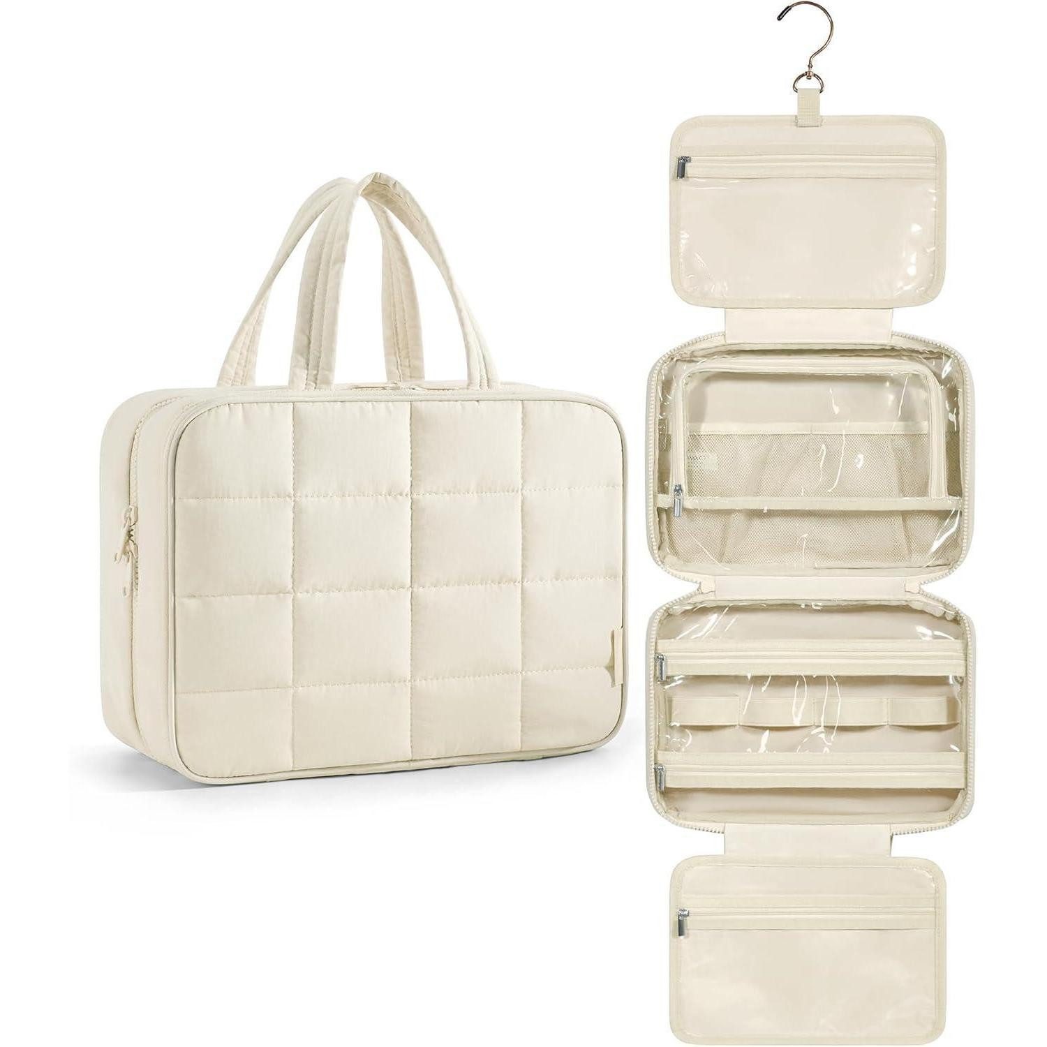 Kosmetiktasche Kulturbeutel Damen Groß Aufhängbar Organizer Beige Schmuck Makeup