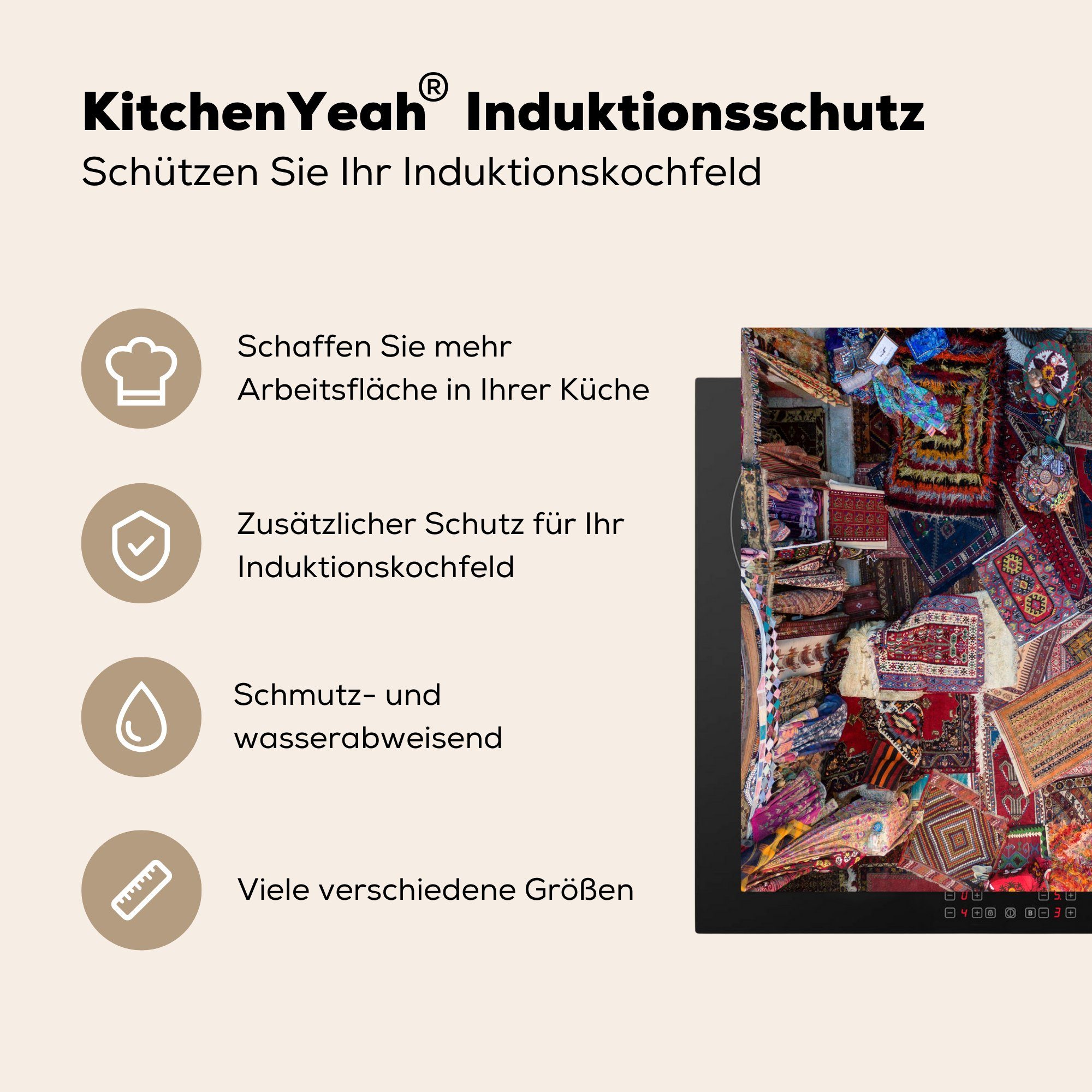 MuchoWow Herdblende-/Abdeckplatte Frau liegt Vinyl, Arbeitsfläche auf tlg), türkischen nutzbar, (1 70x52 Mobile cm, Ceranfeldabdeckung Teppichen