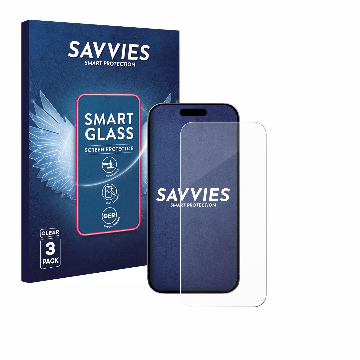 Savvies Displayschutzglas Schutzglas Panzer für Apple iPhone 15, 3 Stück, Schutzfolie Display Schutz Glas Folie klar