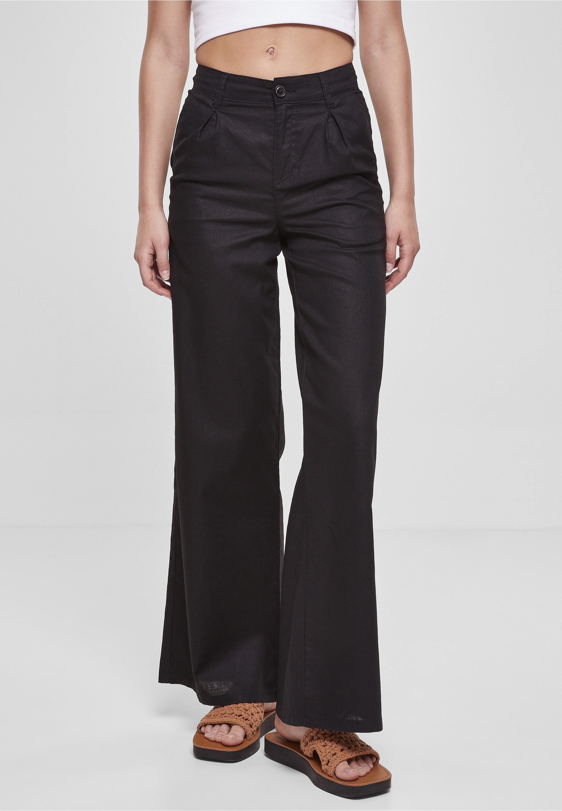 URBAN CLASSICS Trainingshose Urban Classics Damen Ladies High Linen Mixed Wide Leg Pants (1-tlg)