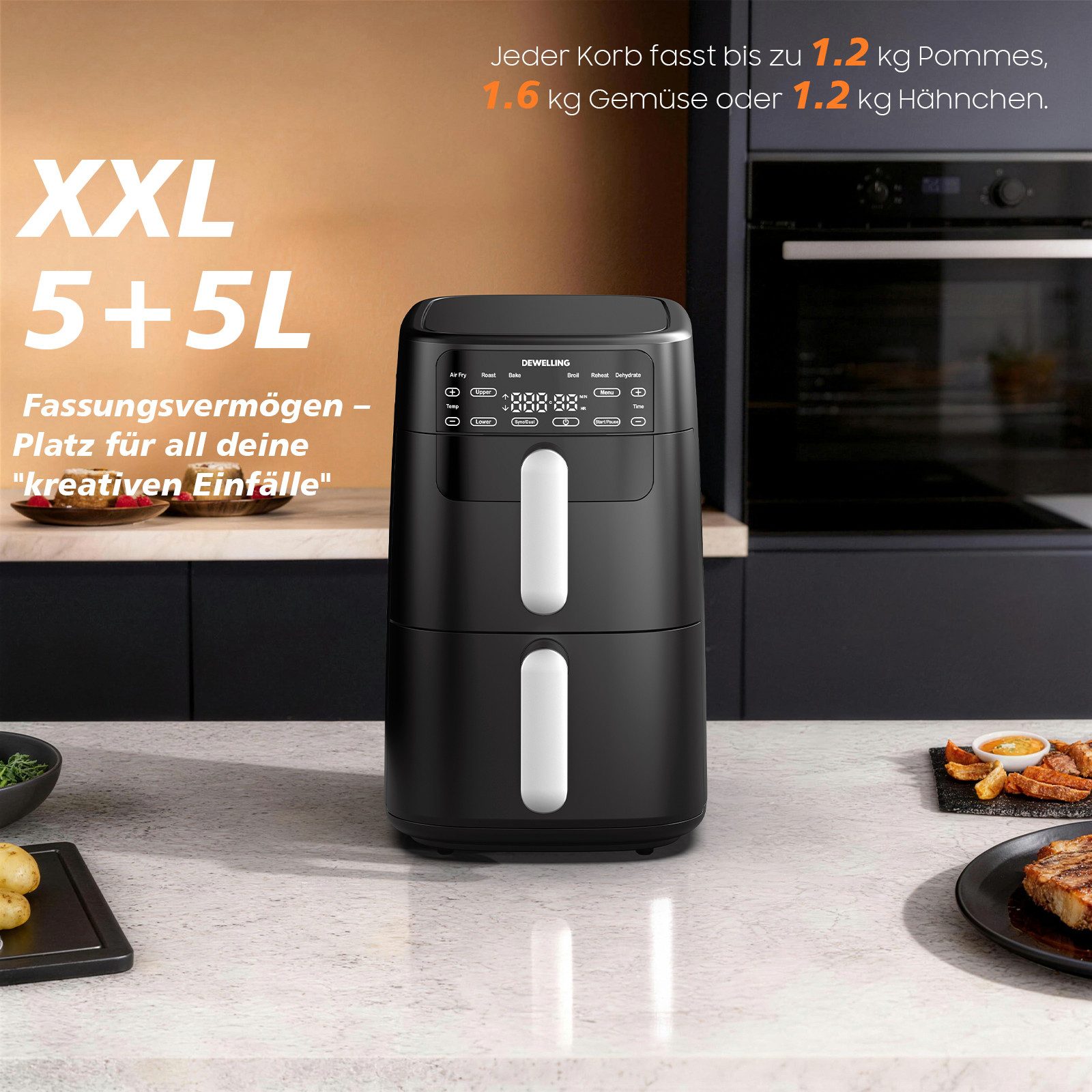AIMAX Heißluftfritteuse 10L Dual-Korb Air Fryer mit Digitaldisplay, fettarmes Frittieren für Familien, 2700 W, 6 programme & Knusprige Ergebnisse mit wenig Öl,  – Bild 4 von 5