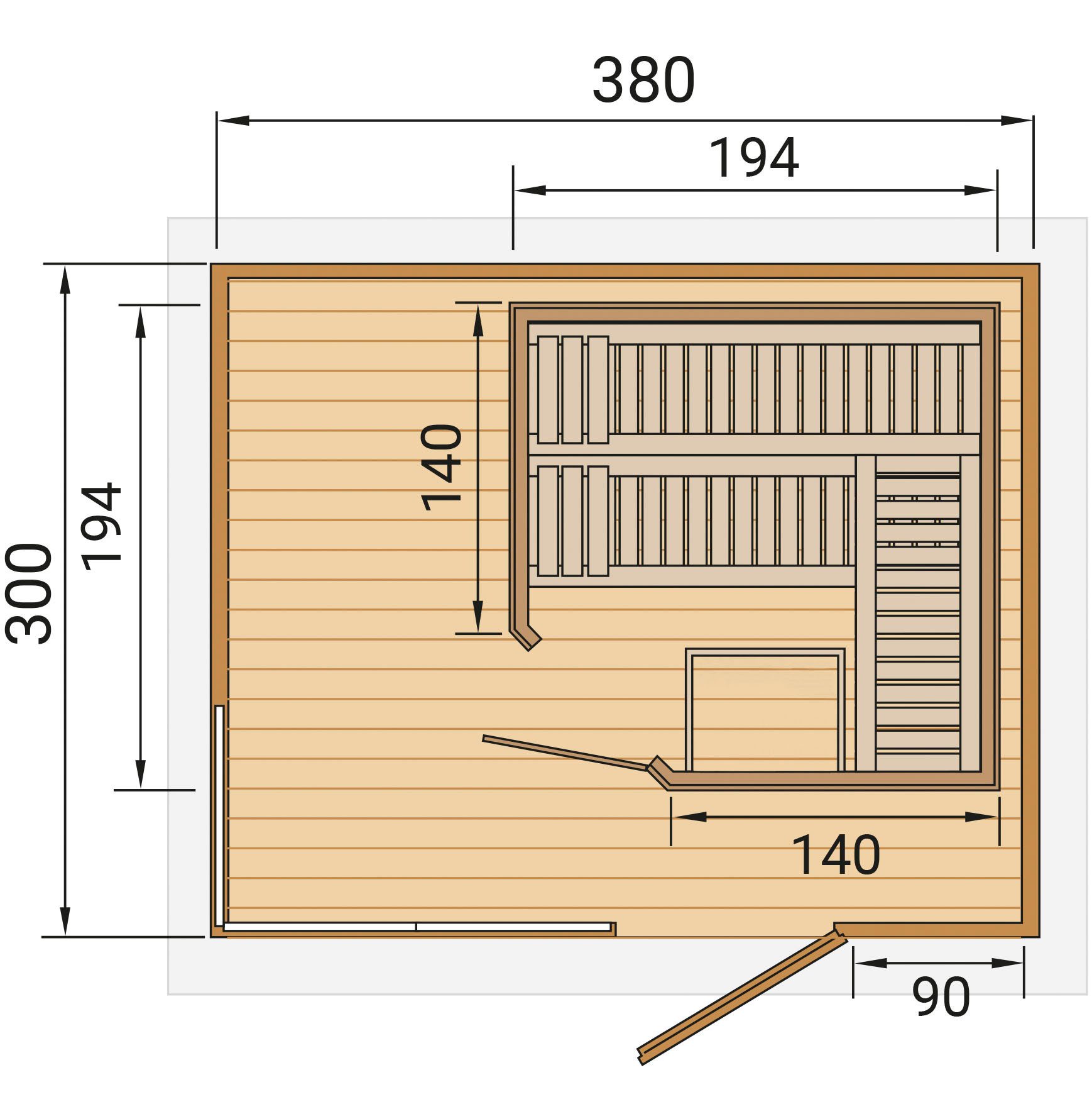 weka Saunahaus Design-Saunahaus Cubilis, BxTxH: 388 x 314 x 249 cm, 45 mm, Blockbohlen, modernes wekaLine-Profil