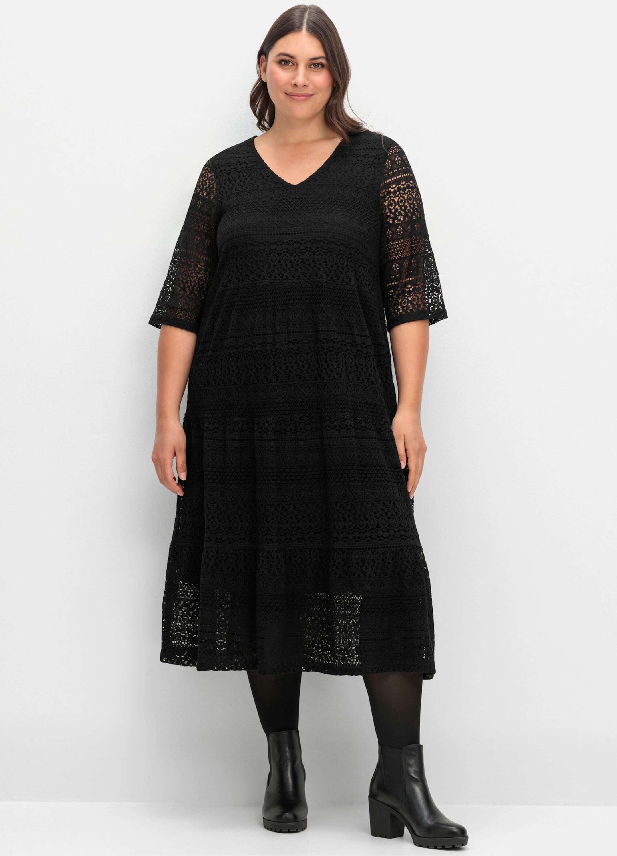 Sheego Jerseykleid Spitzenkleid 3/4-Arm günstig online kaufen