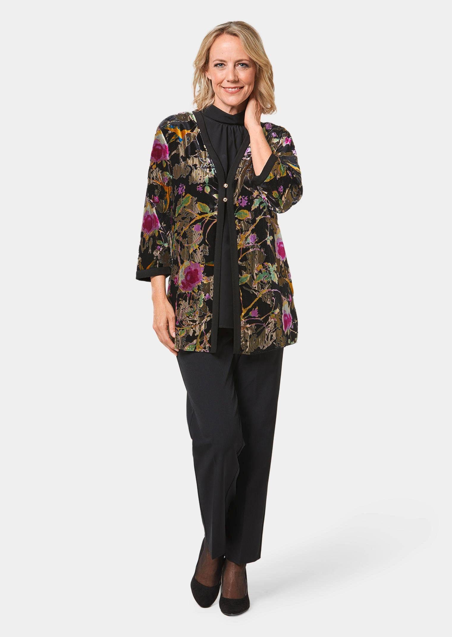 GOLDNER Blouson Ausbrennerjacke mit floralem Muster Viskosejacke in A-Linie mit 3/4-Ärmeln und Knopfverschluss