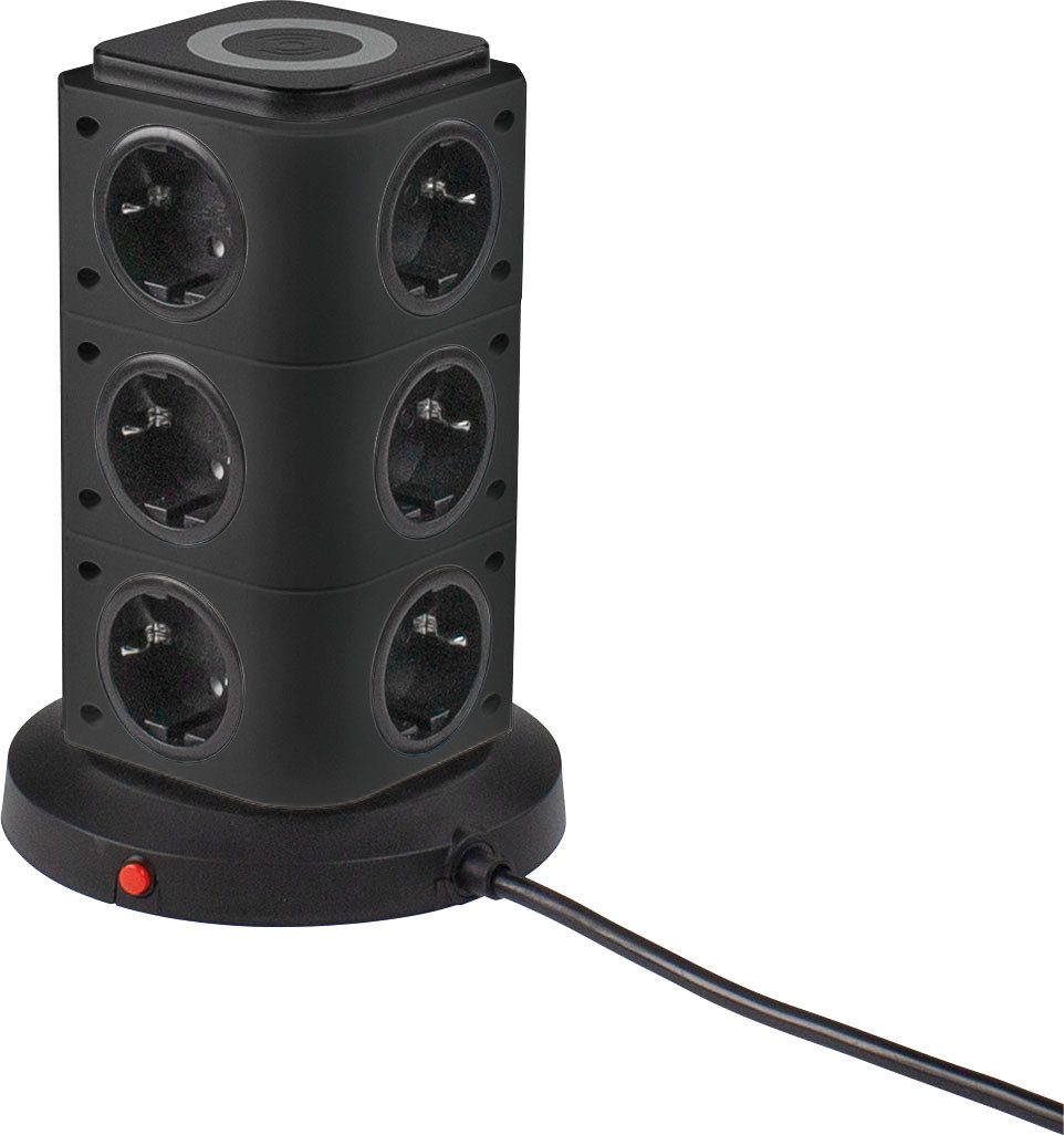 as - Schwabe Tischsteckdosen mit Induktionsladefläche, IP20 Steckdosenleiste 12-fach (Ein- / Ausschalter, USB-Anschlüsse, Schalterbeleuchtung, Schutzkontaktstecker, Kabellänge 1,5 m), mit erhöhtem Berührungsschutz und Schalter