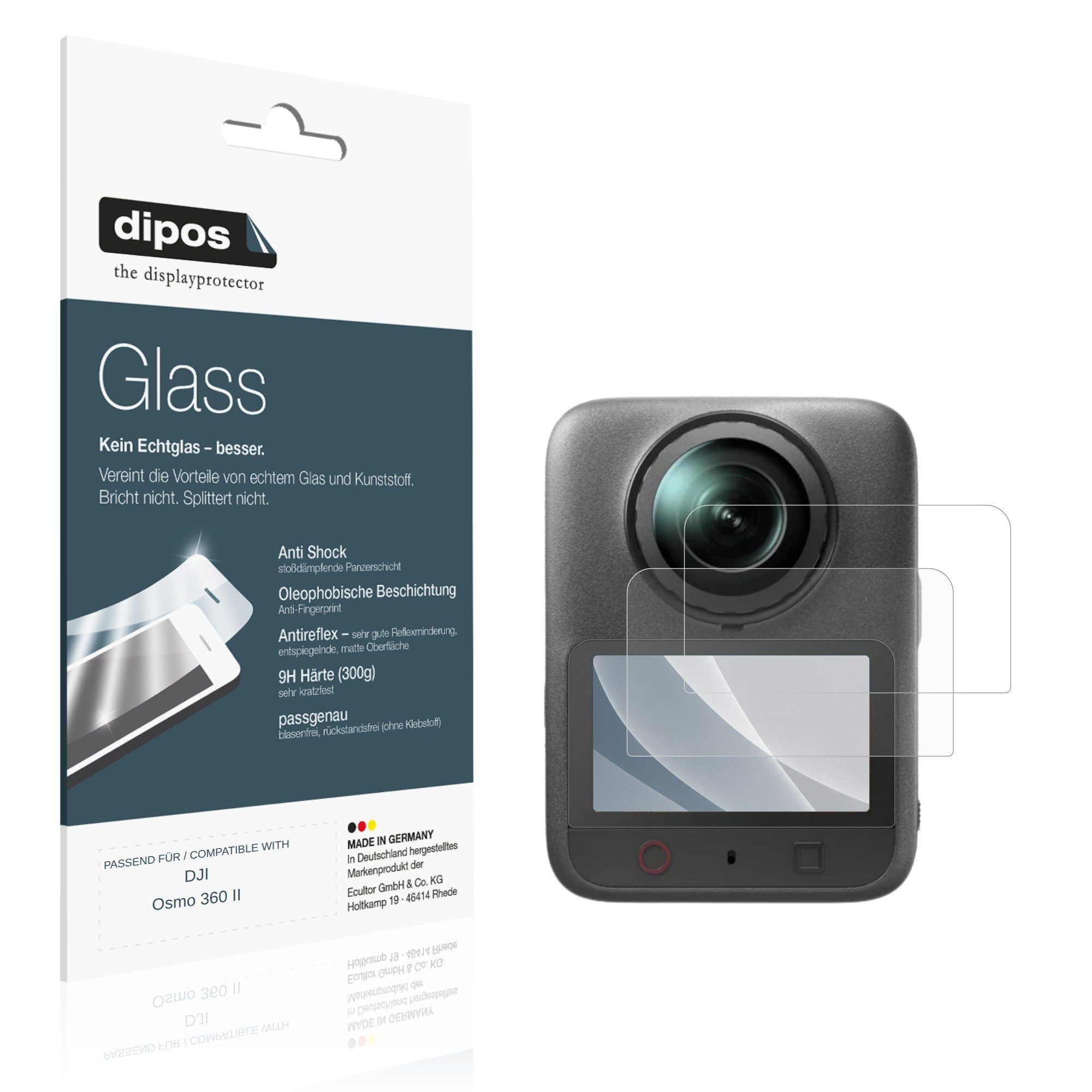dipos Displayschutzfolie Schutzfolie für DJI Osmo 360 II, 2 Stück, Displayschutz Schutz Folie Made in Germany