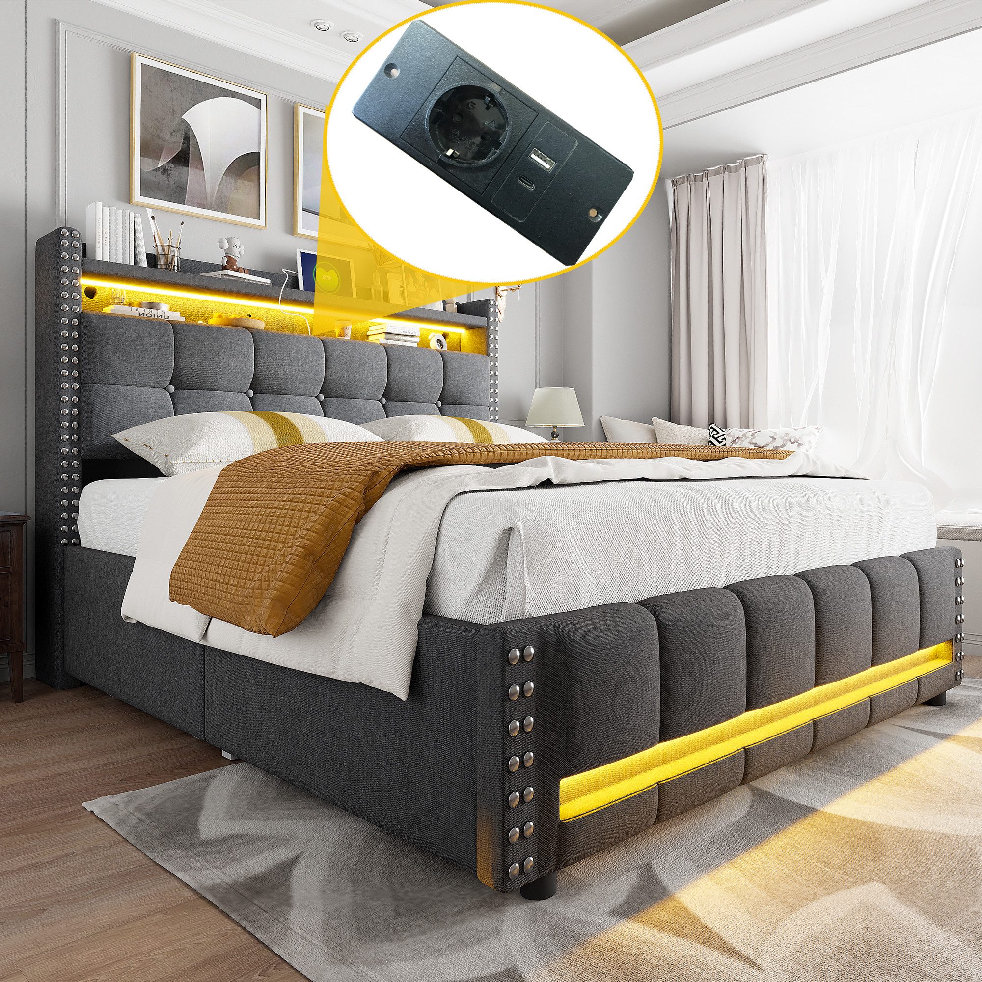HAUSS SPOLE Polsterbett 160x200 mit LED-Beleuchtung, günstig online kaufen