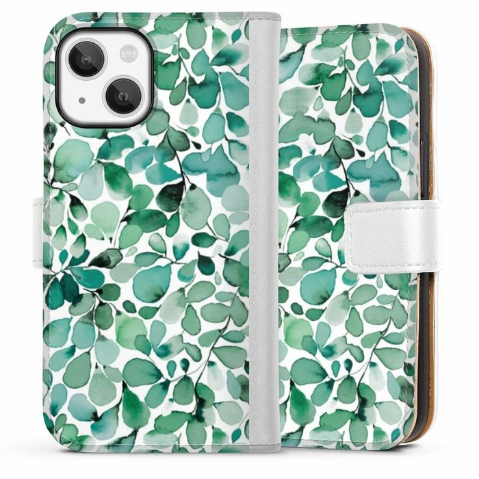 DeinDesign Handyhülle Pastell Wasserfarbe Blätter Watercolor Pattern Leaffy Leaves Apple iPhone 13 Mini Hülle Handy Flip Case Wallet Cover