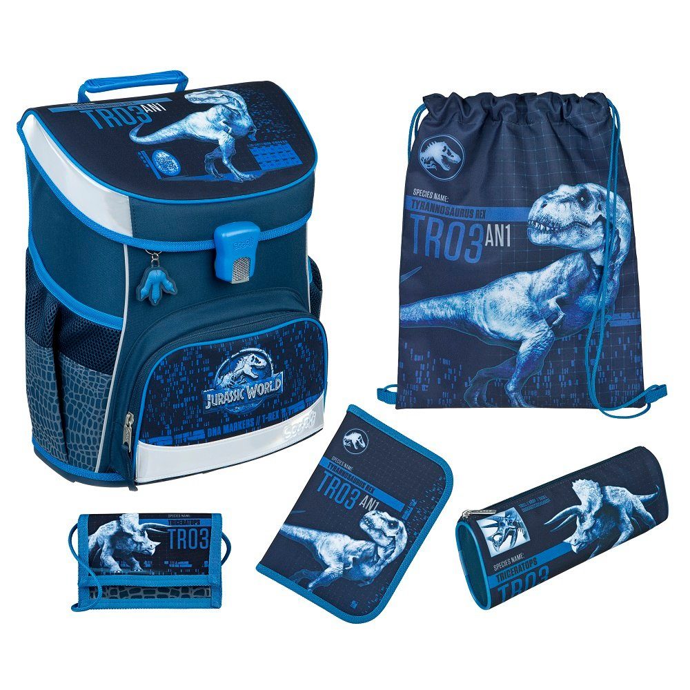 Scooli Schulranzen Campus Fit (Set, 5-tlg., inkl. Federmäppchen), Jurassic World Dinosaurier Schultasche 1. Klasse