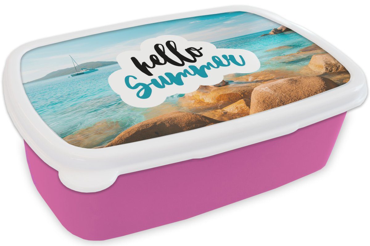 - rosa MuchoWow Lunchbox Brotdose für Sommer Kunststoff, - - Meer, Erwachsene, Kunststoff Zitat Mädchen, Brotbox Boot Kinder, (2-tlg), Snackbox,