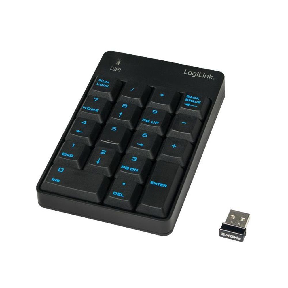 LogiLink ID0120 Kabellose Zifferntastatur Wireless-Tastatur (Zusatztastatur, Erweiterung, Ziffernblock, 18 Tasten, Keypad, Schwarz)