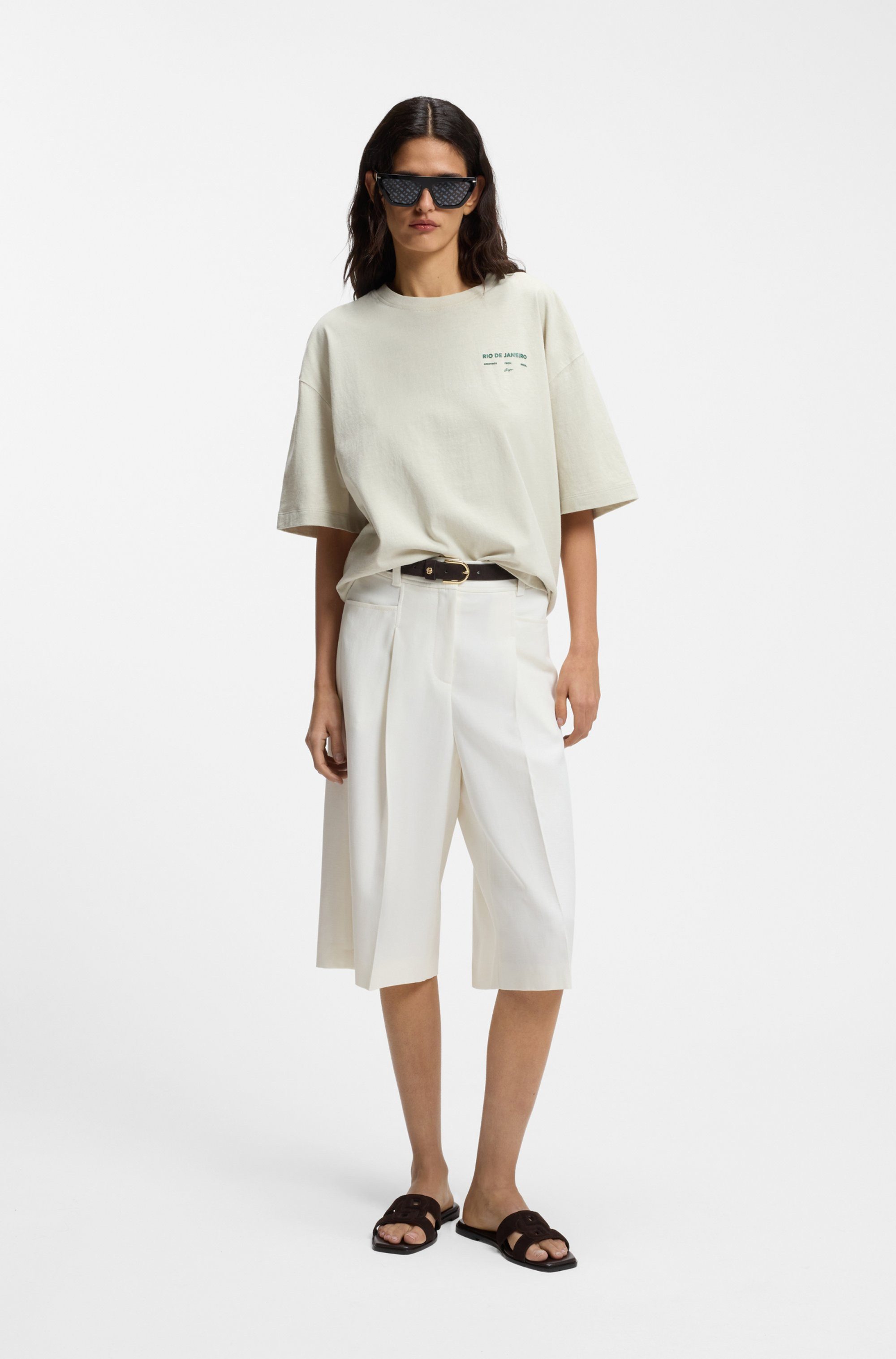 BOSS ORANGE Bermudas Talarina Premium Damenmode aus softem Baumwoll-Leinen-Mix