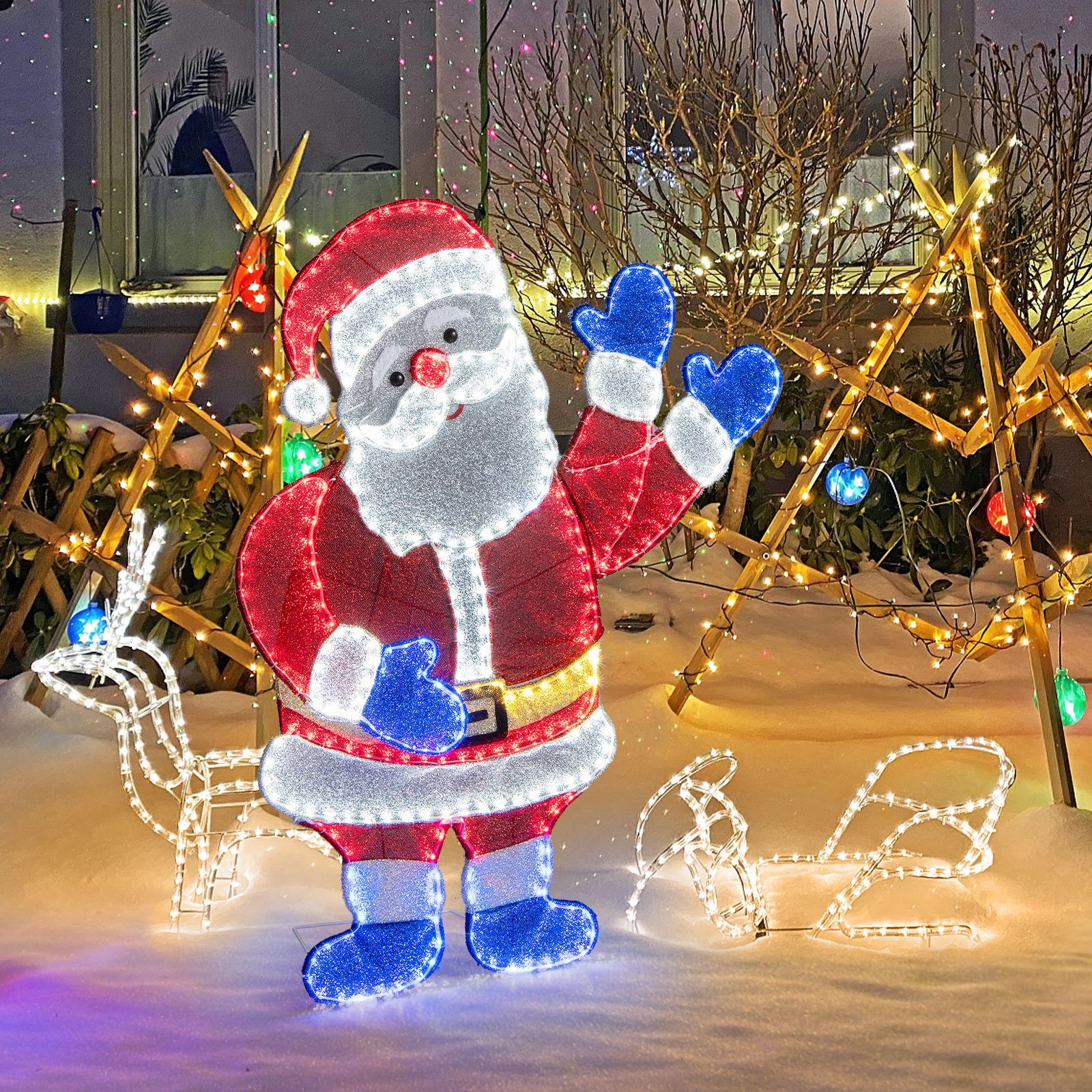 COSTWAY Weihnachtsmann, mit LED 381 LEDs 6 Beleuchtungsmodi Weihnachtsdeko &