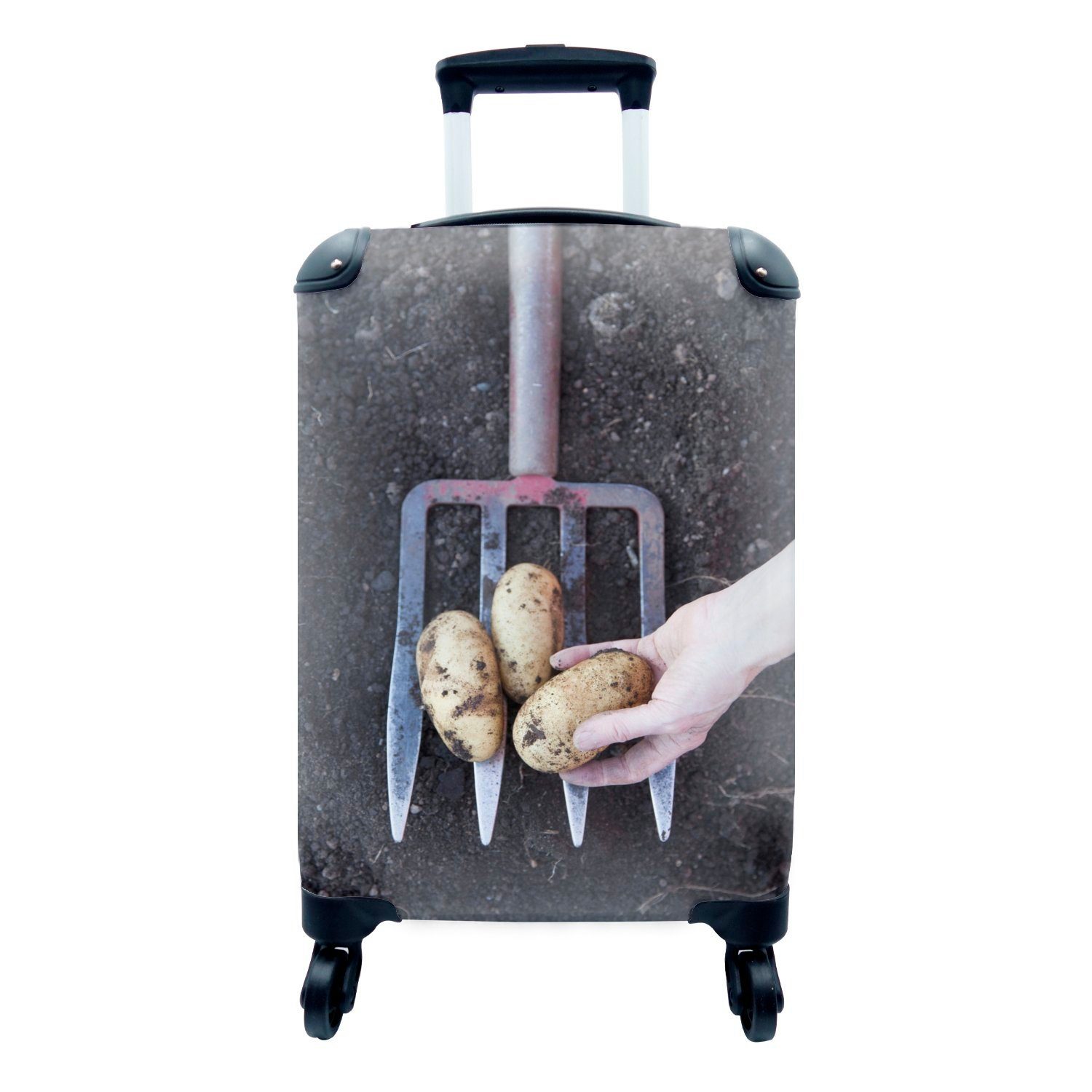 MuchoWow Handgepäckkoffer Eine Mistgabel mit Kartoffeln, 4 Rollen, Reisetasche mit rollen, Handgepäck für Ferien, Trolley, Reisekoffer