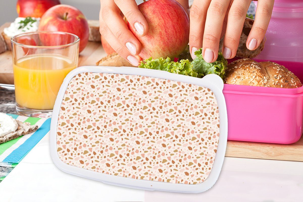 Lunchbox - Snackbox, Textur Kinder, rosa (2-tlg), MuchoWow Brotbox Kunststoff Brotdose Muster Mädchen, Kunststoff, Terazzo, Erwachsene, - für