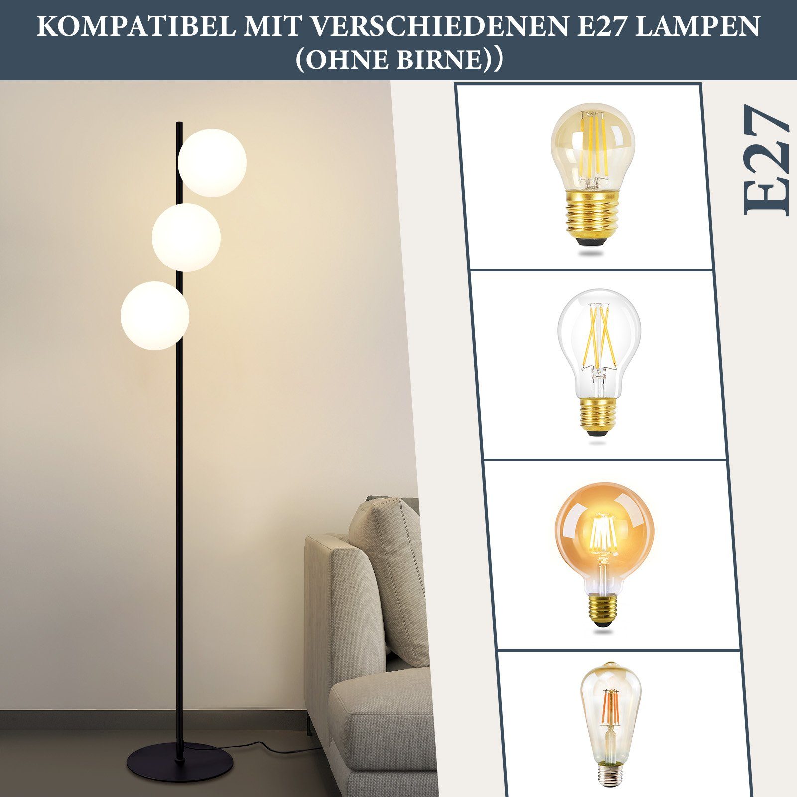 Nettlife Stehlampe Vintage Wohnzimmer Gold Glas günstig online kaufen
